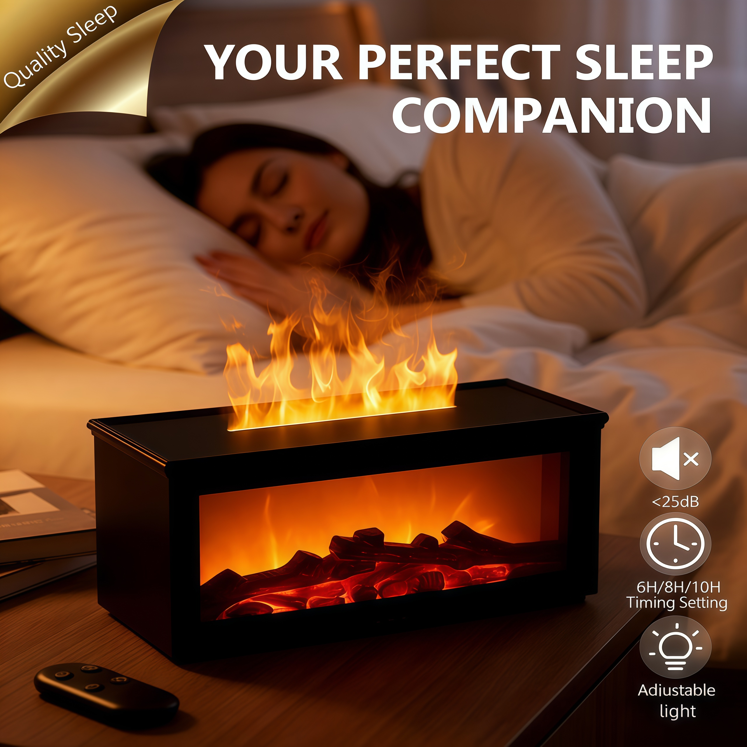 Simulation Fireplace Humidifier, Fireplace Humidifier Diffuser, 7 Colors Flame Diffuser for Essential Oils, Fire Aroma Diffuser with Remote, Air Humidifiers Aromatherapy Diffuser for Home, Bedroom, Office,Yoga