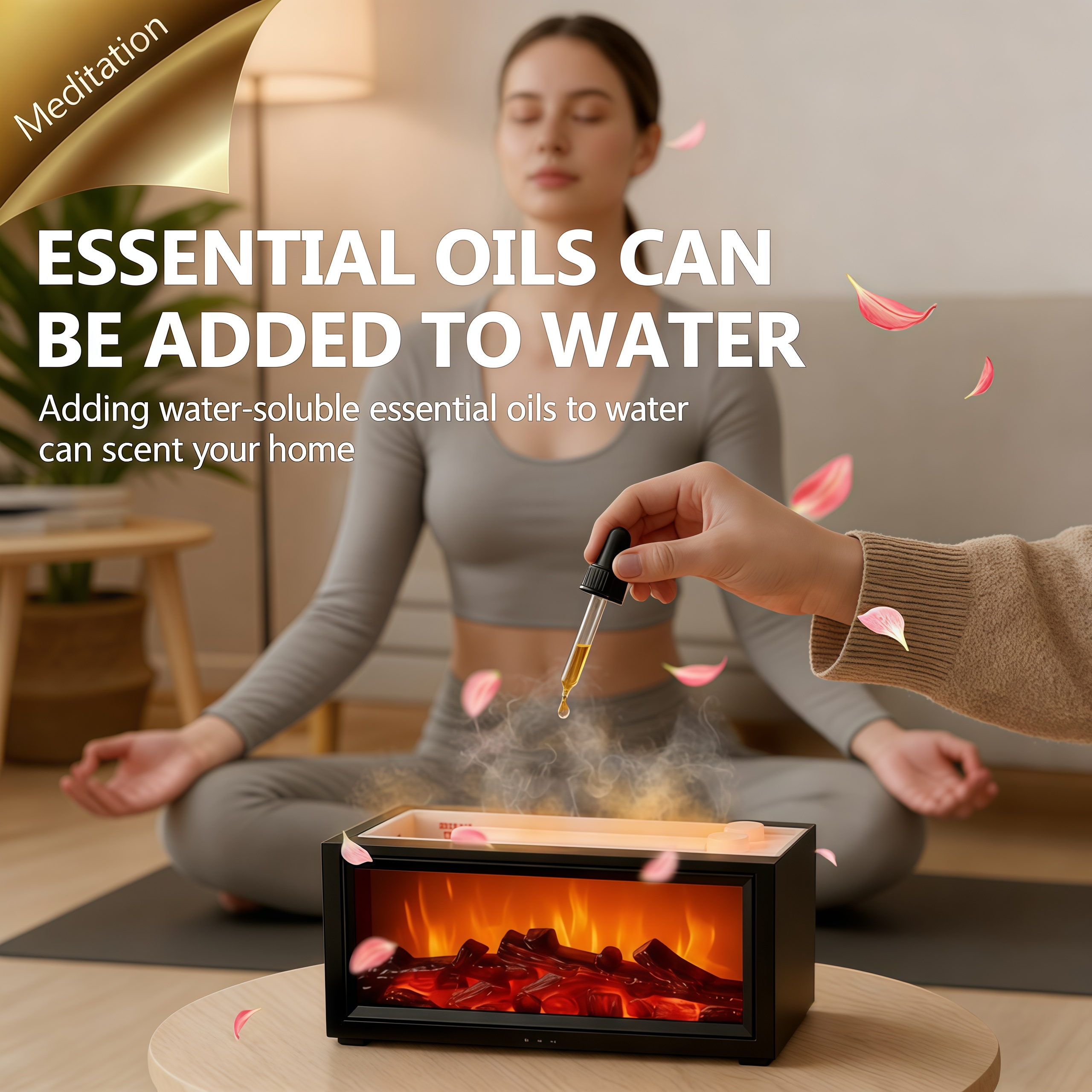 Simulation Fireplace Humidifier, Fireplace Humidifier Diffuser, 7 Colors Flame Diffuser for Essential Oils, Fire Aroma Diffuser with Remote, Air Humidifiers Aromatherapy Diffuser for Home, Bedroom, Office,Yoga