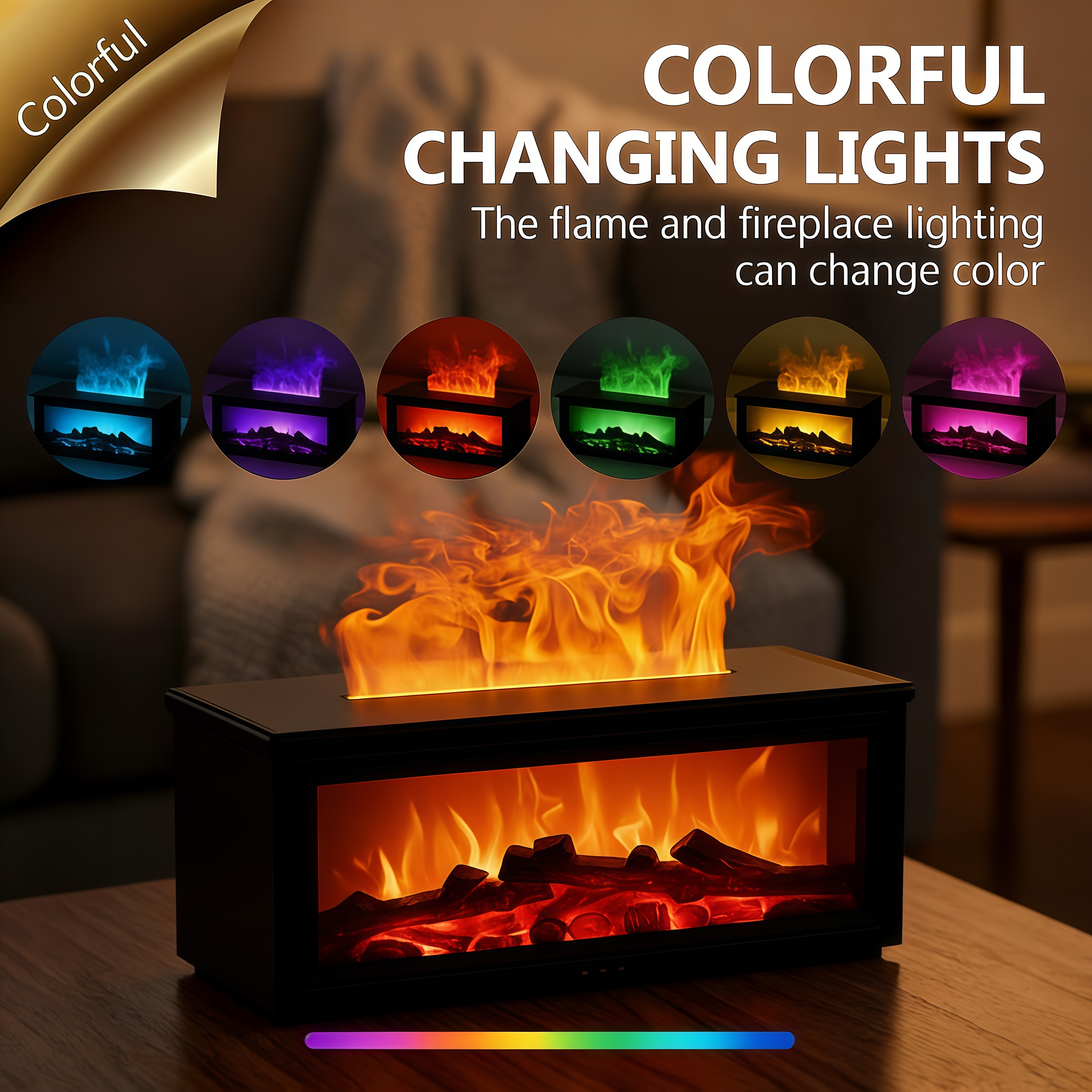 Simulation Fireplace Humidifier, Fireplace Humidifier Diffuser, 7 Colors Flame Diffuser for Essential Oils, Fire Aroma Diffuser with Remote, Air Humidifiers Aromatherapy Diffuser for Home, Bedroom, Office,Yoga