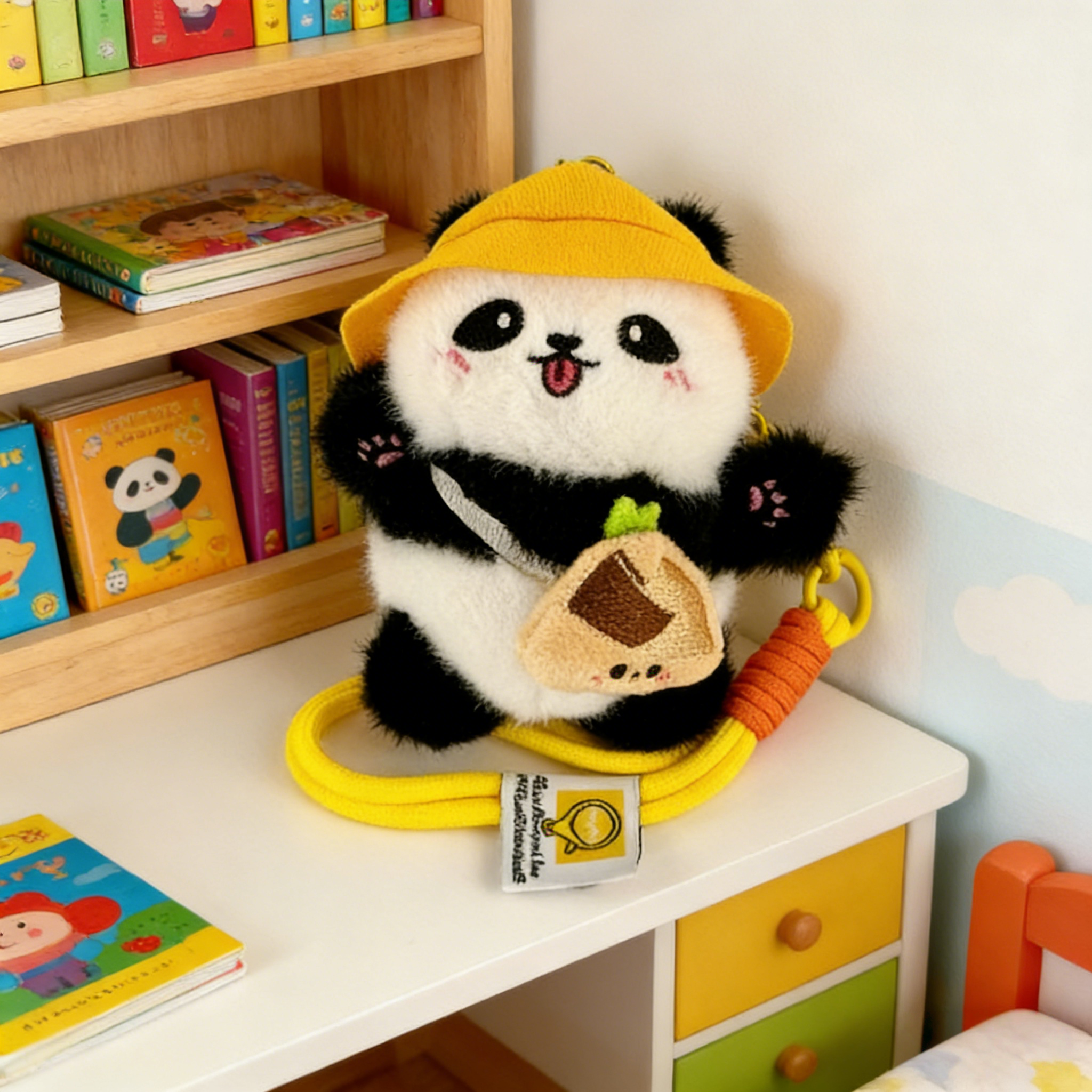 The perfect panda gift for children,Valentine's Day gift, couple's keyring,Cute Plush Panda Keychain for Bag Adorable Backpack Charm Gift for Girls & Best Friends with Green Hat and Leaf Design,Valentine's Day gift