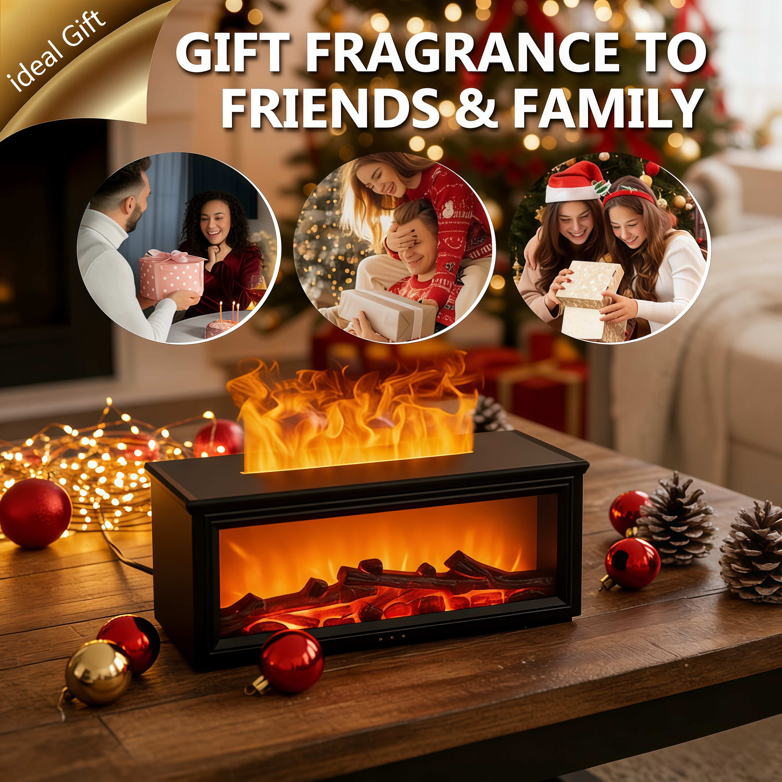 Simulation Fireplace Humidifier, Fireplace Humidifier Diffuser, 7 Colors Flame Diffuser for Essential Oils, Fire Aroma Diffuser with Remote, Air Humidifiers Aromatherapy Diffuser for Home, Bedroom, Office,Yoga