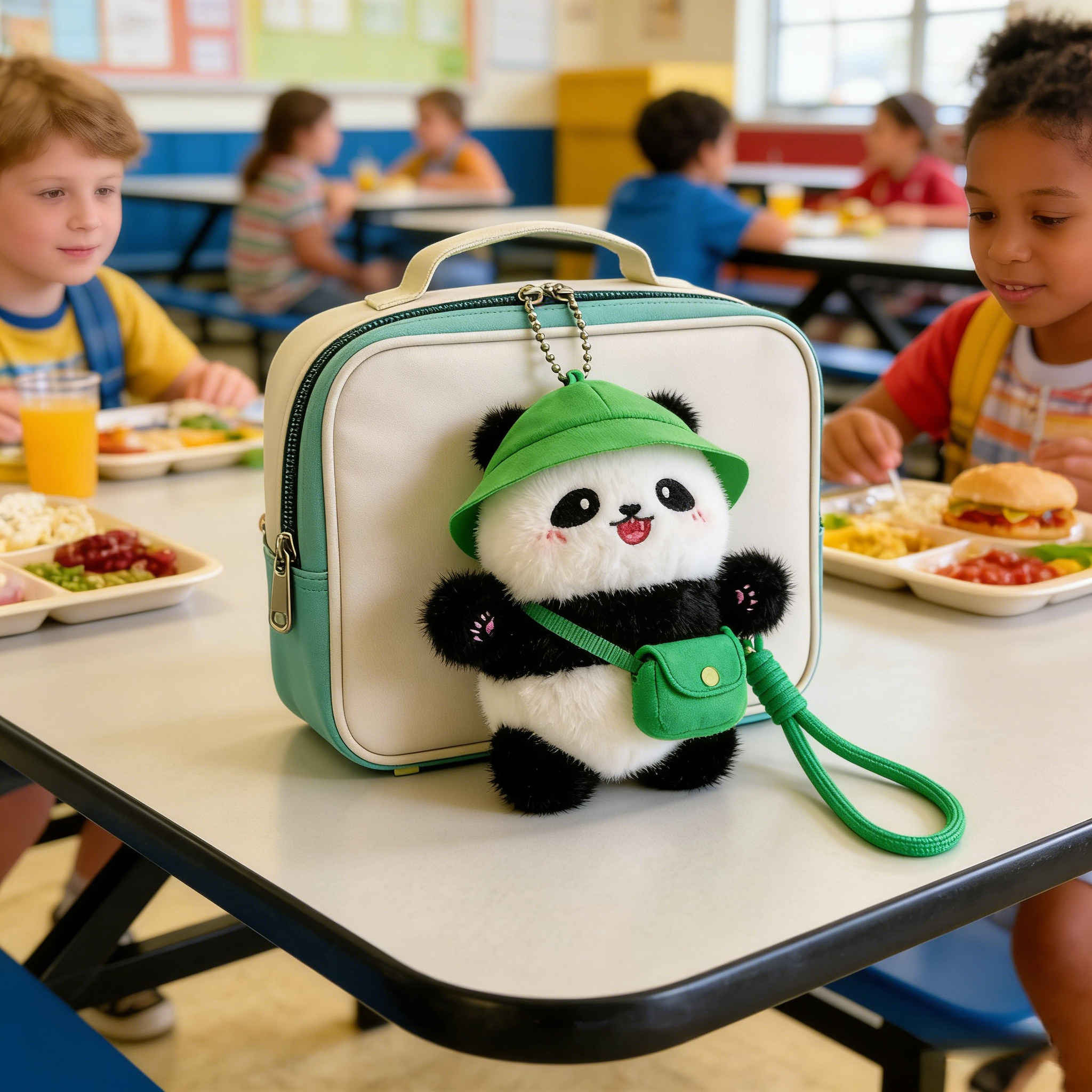 The perfect panda gift for children,Valentine's Day gift, couple's keyring,Cute Plush Panda Keychain for Bag Adorable Backpack Charm Gift for Girls & Best Friends with Green Hat and Leaf Design,Valentine's Day gift