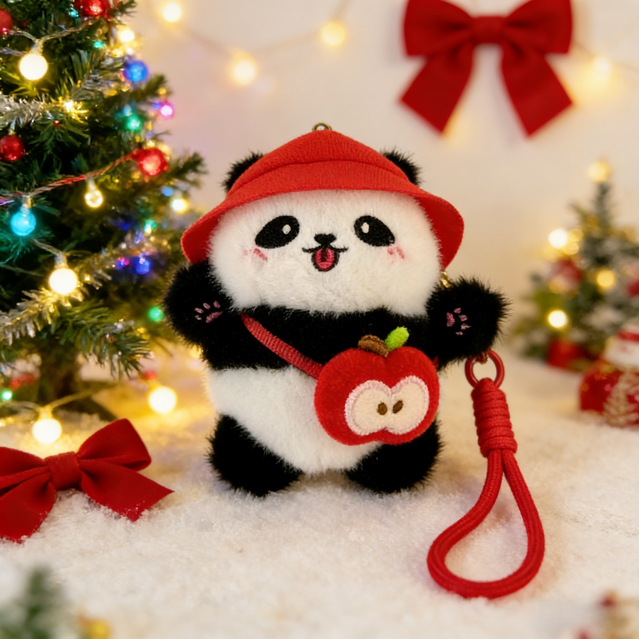 The perfect panda gift for children,Valentine's Day gift, couple's keyring,Cute Plush Panda Keychain for Bag Adorable Backpack Charm Gift for Girls & Best Friends with Green Hat and Leaf Design,Valentine's Day gift