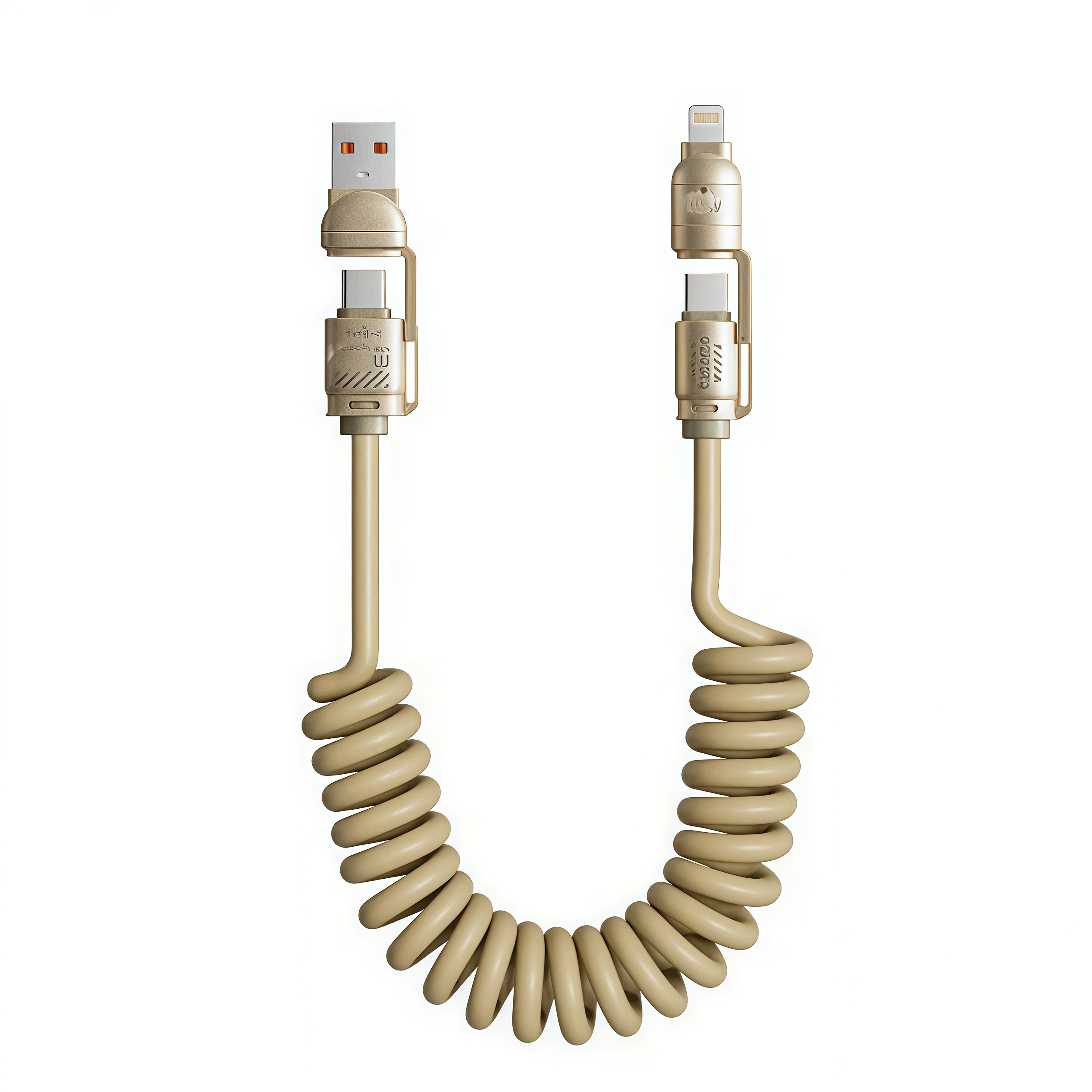 4-in-1 Coiled 240W Rapid Charging Cable,240W Super Fast Charging Spring Data Cable 4 in 1, 2 Meters Extended Spring Cable.