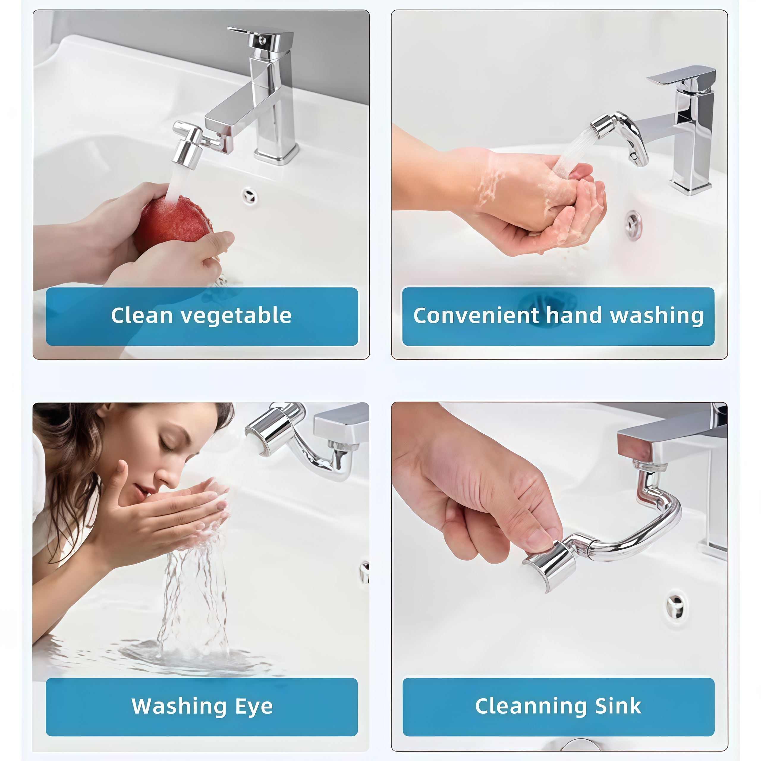 Universal Sink Faucet 1440° Rotatable Faucet Aerator Extension, U Shaped Faucet Extender, 360° Rotating Faucet Extender for Bathroom Sink/Kitchen, Sink Faucet Extender, 2 Modes Adjustable