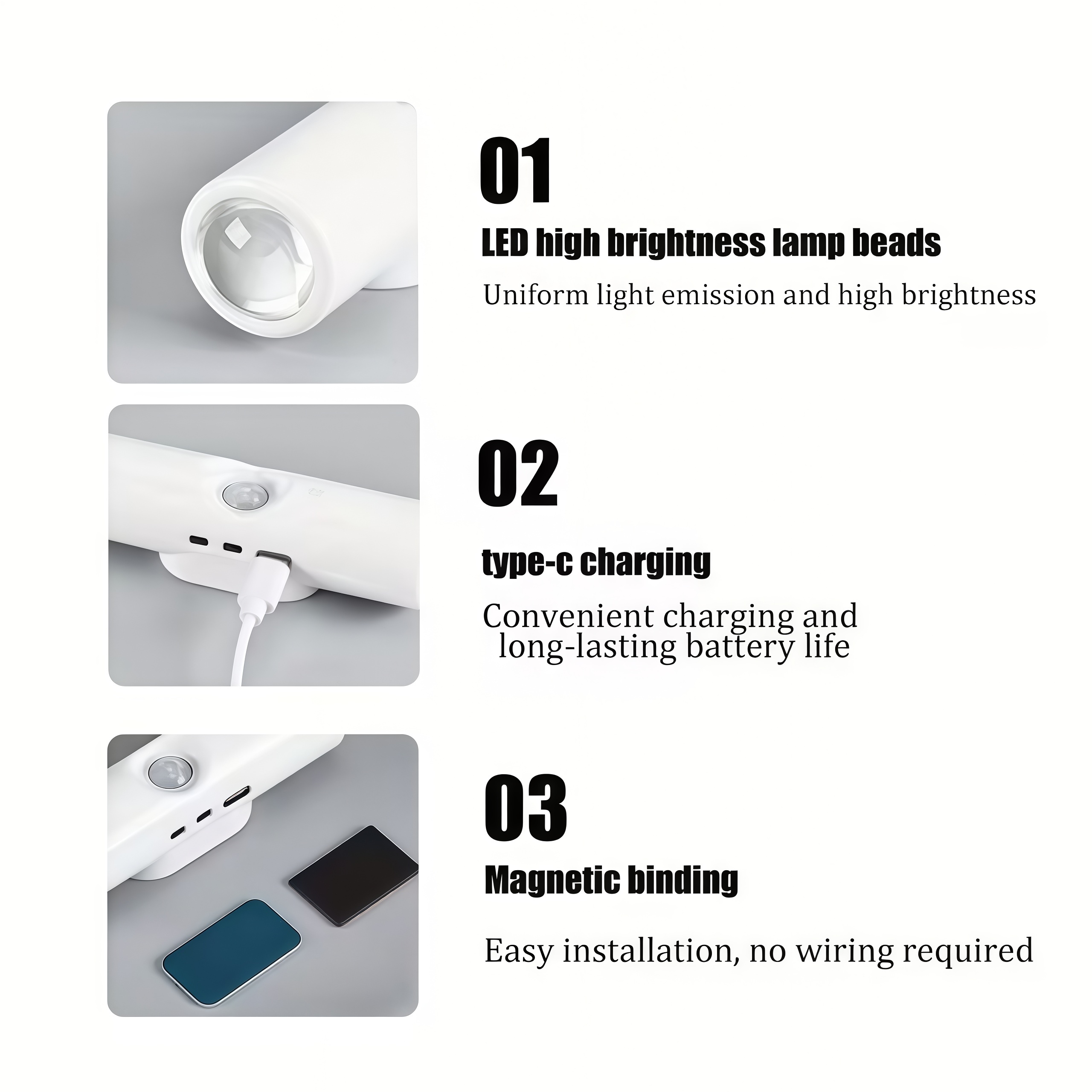 Smart Motion Sensor LED Night Light ,White And Three-Color Dual-Head Cat-Eye Wall Lights , Stick-On No Drilling Bedside Lamp,USB Rechargeable Bedside Night Light, Christmas Lighting, Suitable for Bedroom, Hallway, Staircase, and Office Ambient Lighting.