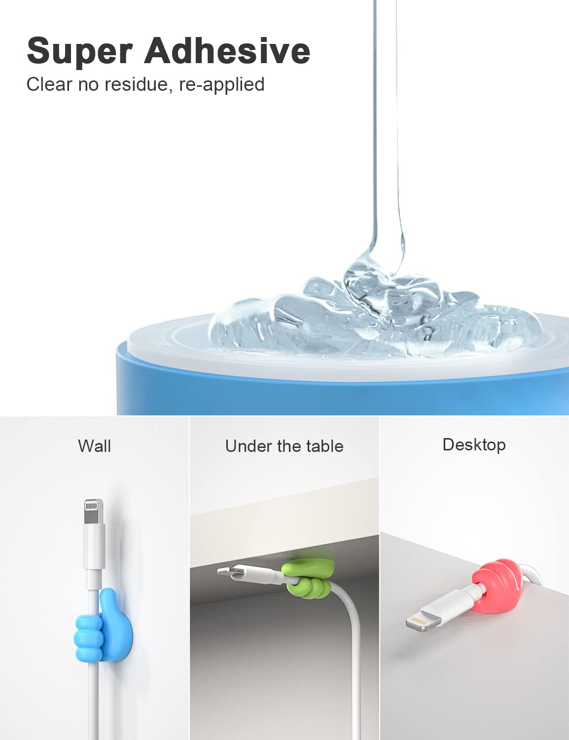 7Pcs Cable Clips, Fun Cord Holders, Silicone Thumb Wall Hooks, Cord Organizer for Desk Wall Car Nightstand, Cord Clips, Wire Holders, Phone USB Charger Cable Management, Key Hanger