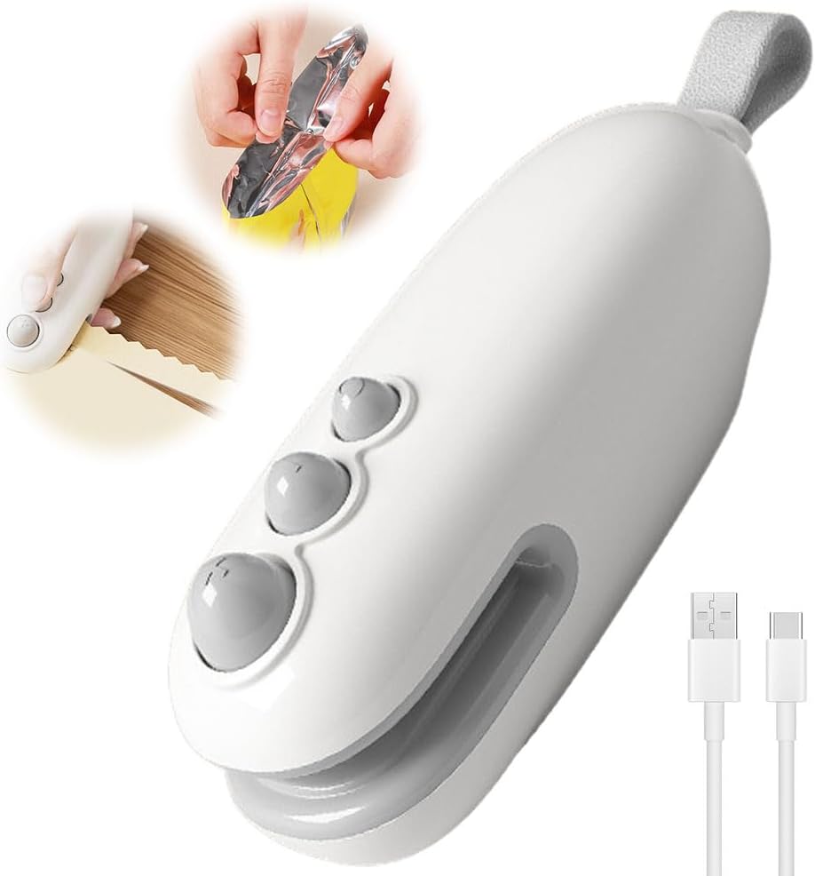 Mini Bag Sealer, 2026 Upgrade Portable Handheld Vacuum Food Sealer Bag Sealing Machine for Plastic Bags Snack Bags,  Keep Food Fresh,Rechargeable 2 in 1 Snacks Mini Bag Sealer with Cutter for Travelers, Ideal for Selling Bags