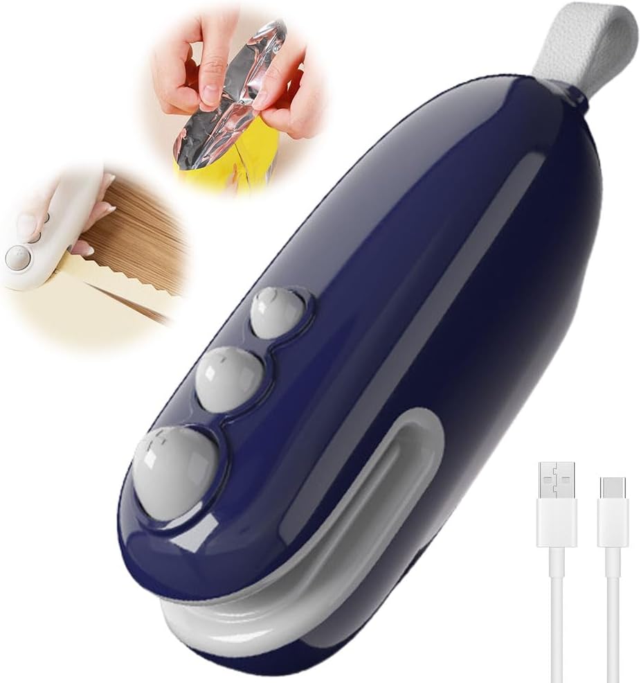 Mini Bag Sealer, 2026 Upgrade Portable Handheld Vacuum Food Sealer Bag Sealing Machine for Plastic Bags Snack Bags,  Keep Food Fresh,Rechargeable 2 in 1 Snacks Mini Bag Sealer with Cutter for Travelers, Ideal for Selling Bags