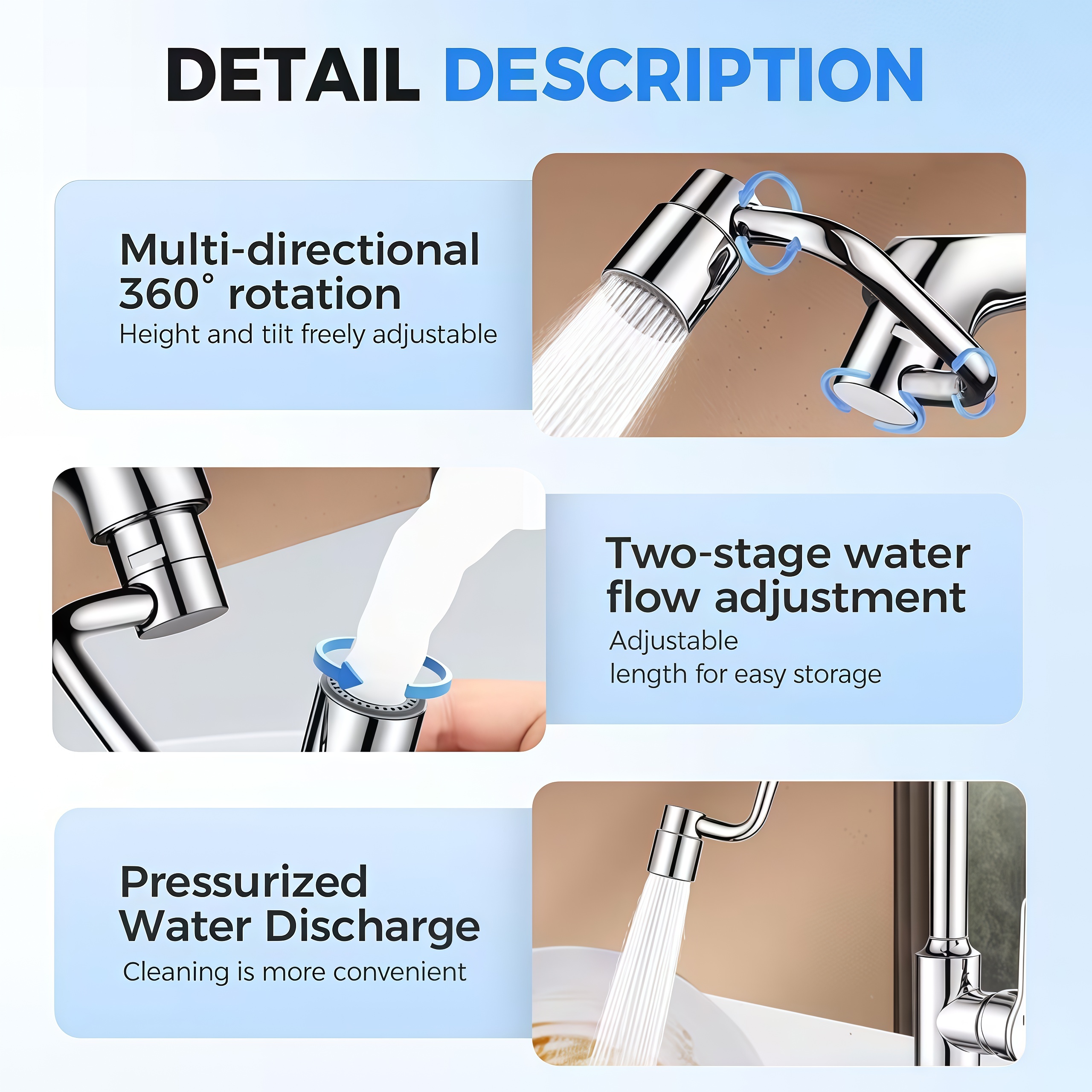 Universal Sink Faucet 1440° Rotatable Faucet Aerator Extension, U Shaped Faucet Extender, 360° Rotating Faucet Extender for Bathroom Sink/Kitchen, Sink Faucet Extender, 2 Modes Adjustable