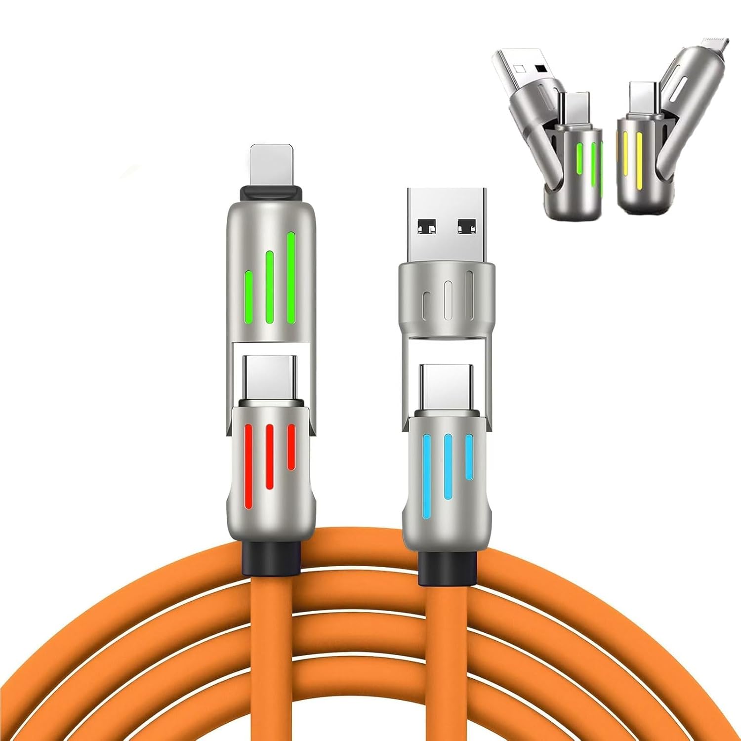 4-in-1 Fast Charging Cable with LED Indicator, BUY 1 GET 1 FREE ,3.3ft 240W USB C Multi Charger Cord, Universal Cable with Lightning/Micro-USB/Type-C Ports for All Phones, Tablets and Power Banks