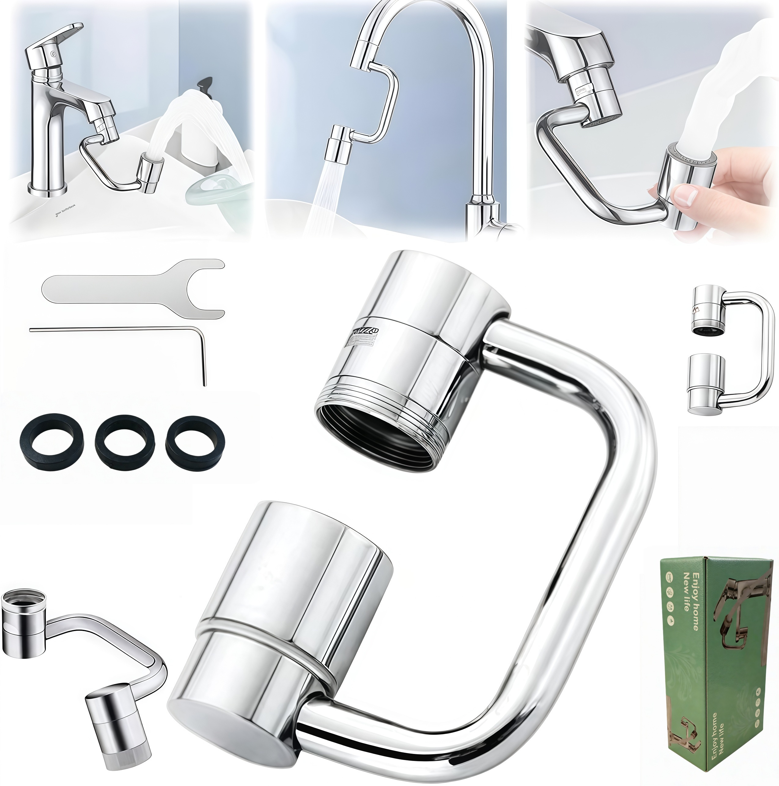 Universal Sink Faucet 1440° Rotatable Faucet Aerator Extension, U Shaped Faucet Extender, 360° Rotating Faucet Extender for Bathroom Sink/Kitchen, Sink Faucet Extender, 2 Modes Adjustable