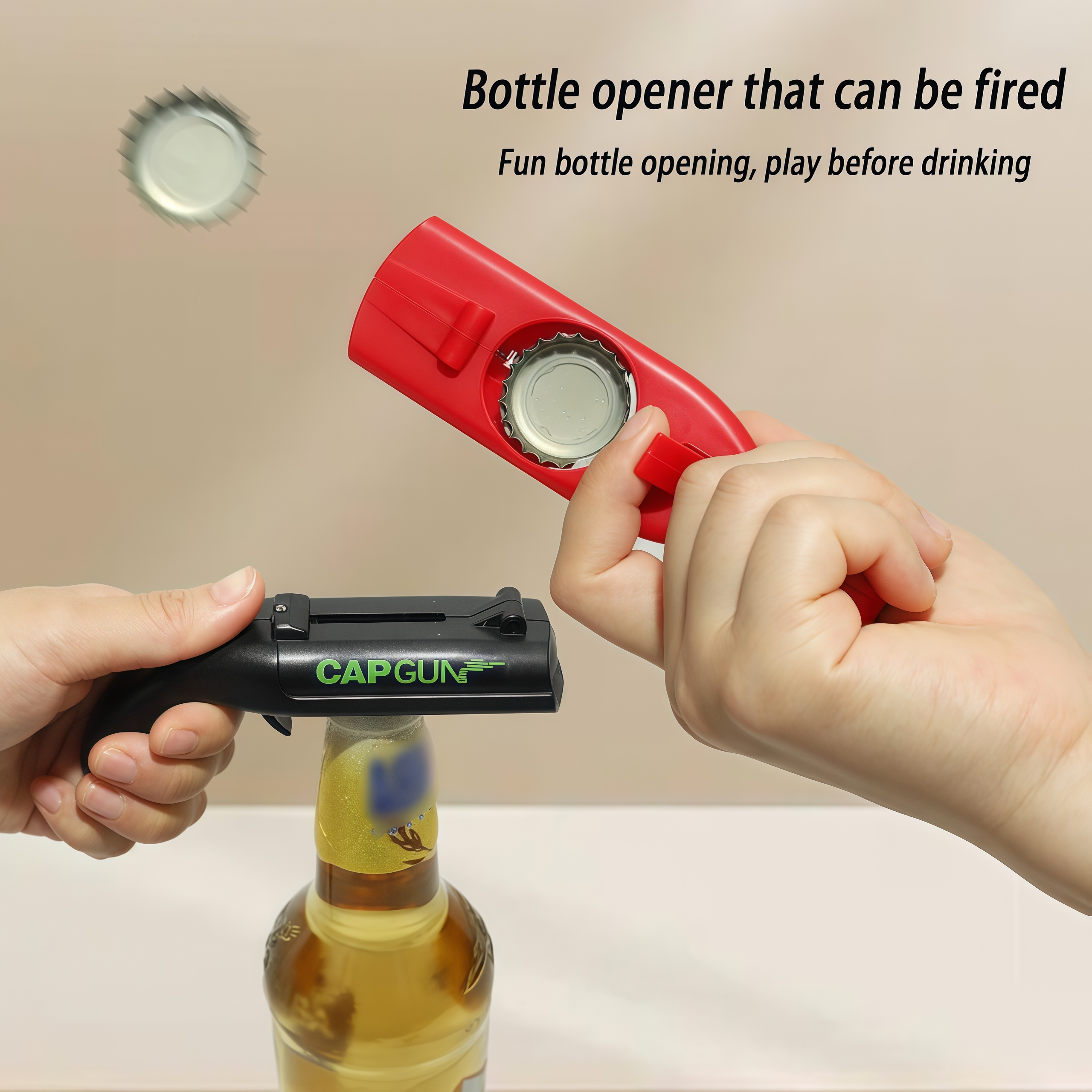 Bottle Opener with Cap Launcher,Funny Shooting Gun Creative Opener for Family Gatherings Party Games Bar Outdoor BBQ,Cool Gifts for Birthday Christmas Father's Day
