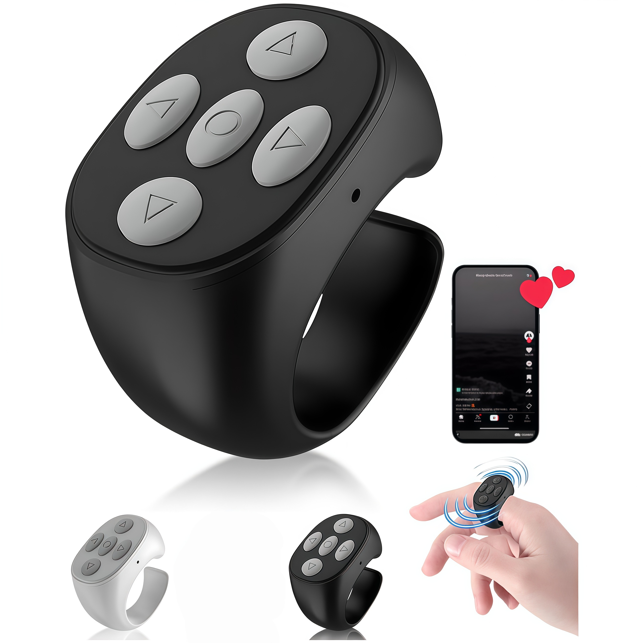 Fingertip Wireless Bluetooth Remote Control, Fingertip Remote Control Ring, Remote Control App Page Turner, Scrolling Rings Rechargeable Camera Remote, for Phone Tablets Selfie, Flip Page