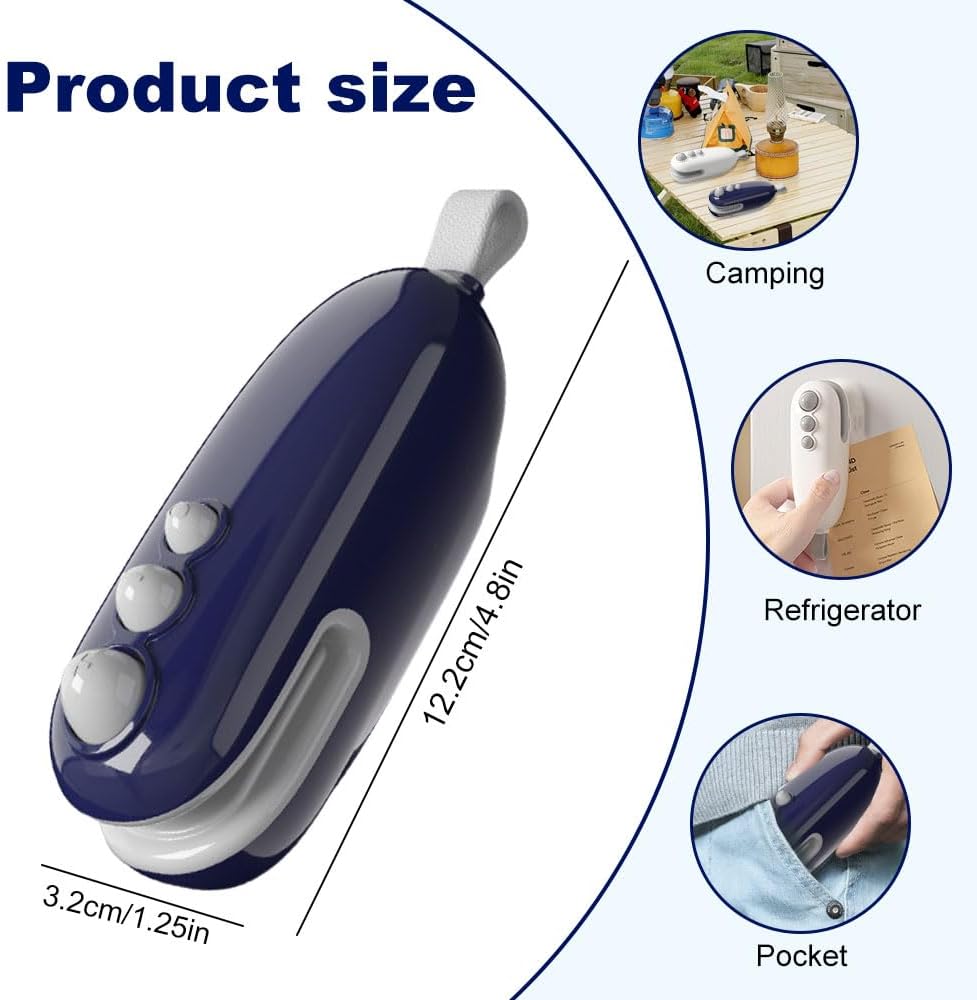 Mini Bag Sealer, 2026 Upgrade Portable Handheld Vacuum Food Sealer Bag Sealing Machine for Plastic Bags Snack Bags,  Keep Food Fresh,Rechargeable 2 in 1 Snacks Mini Bag Sealer with Cutter for Travelers, Ideal for Selling Bags