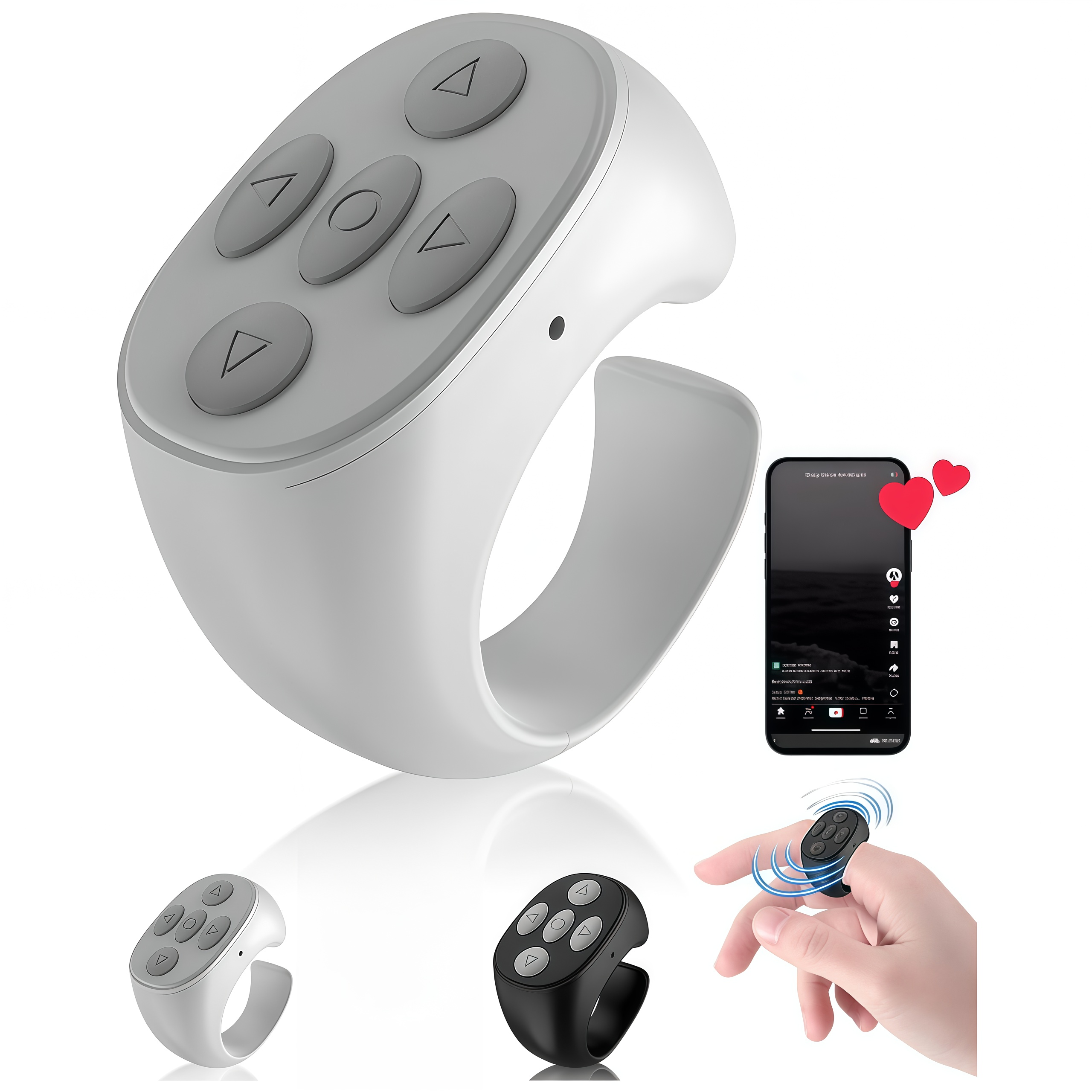 Fingertip Wireless Bluetooth Remote Control, Fingertip Remote Control Ring, Remote Control App Page Turner, Scrolling Rings Rechargeable Camera Remote, for Phone Tablets Selfie, Flip Page