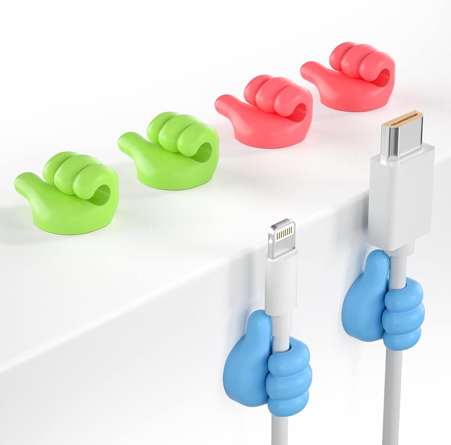 7Pcs Cable Clips, Fun Cord Holders, Silicone Thumb Wall Hooks, Cord Organizer for Desk Wall Car Nightstand, Cord Clips, Wire Holders, Phone USB Charger Cable Management, Key Hanger