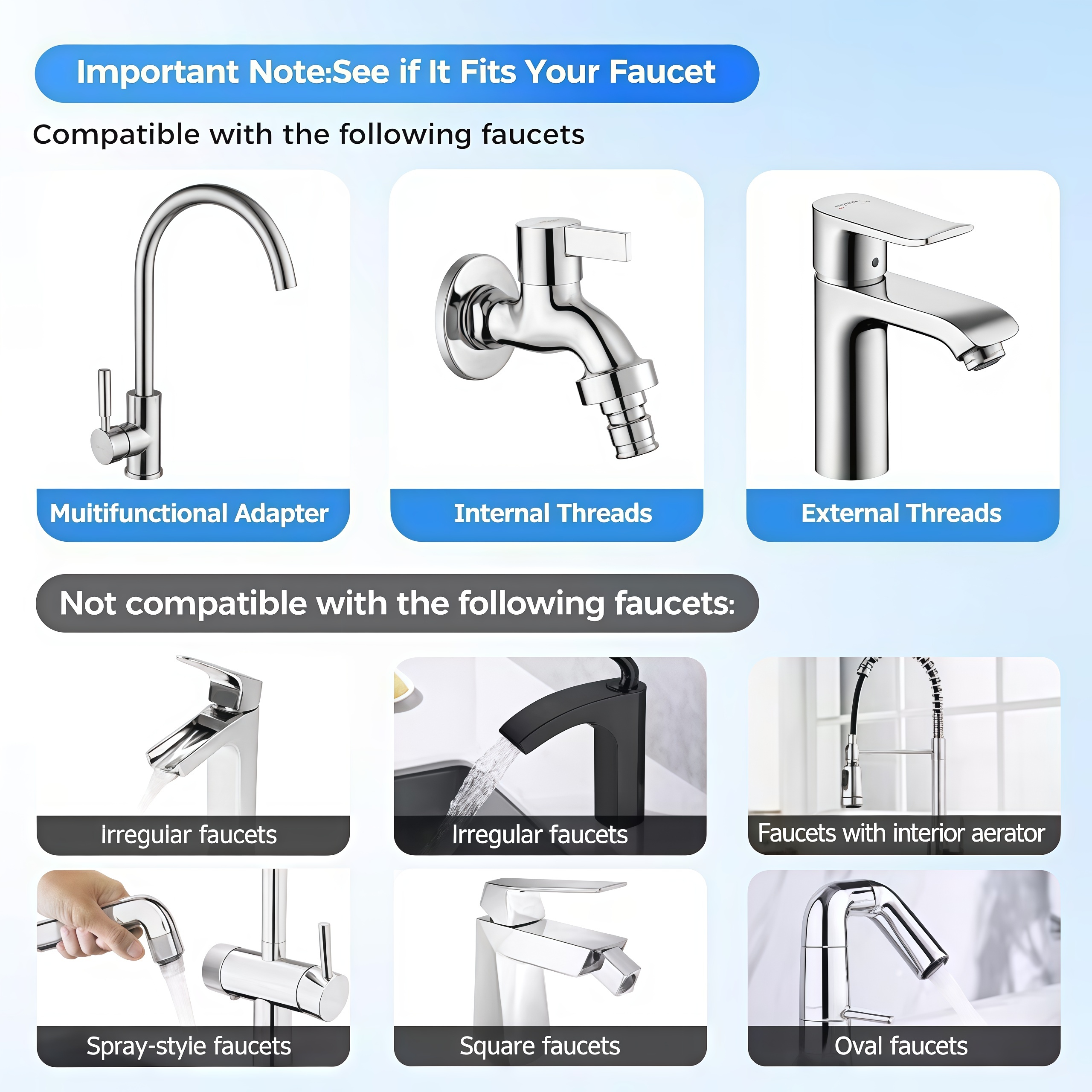 Universal Sink Faucet 1440° Rotatable Faucet Aerator Extension, U Shaped Faucet Extender, 360° Rotating Faucet Extender for Bathroom Sink/Kitchen, Sink Faucet Extender, 2 Modes Adjustable