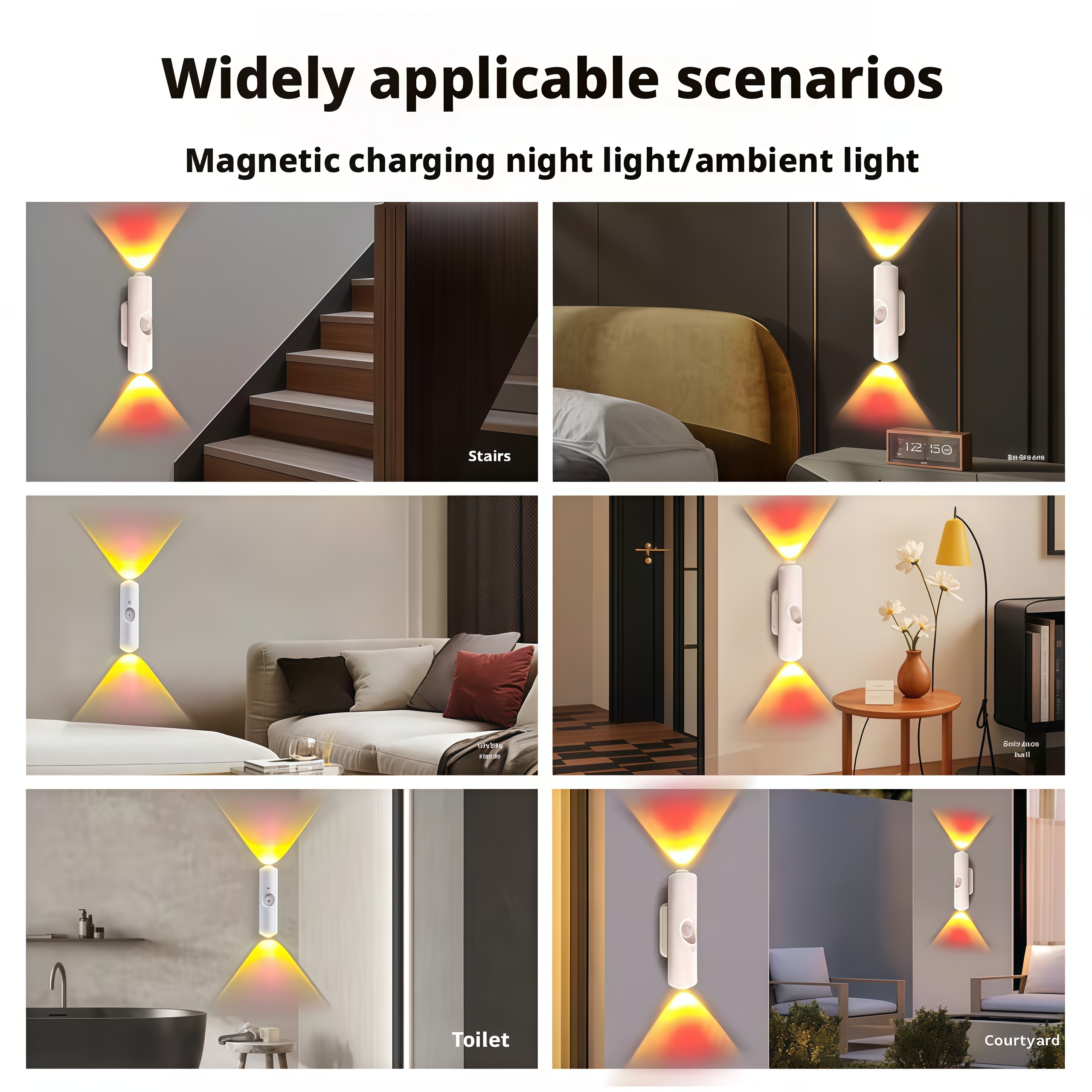 Smart Motion Sensor LED Night Light ,White And Three-Color Dual-Head Cat-Eye Wall Lights , Stick-On No Drilling Bedside Lamp,USB Rechargeable Bedside Night Light, Christmas Lighting, Suitable for Bedroom, Hallway, Staircase, and Office Ambient Lighting.