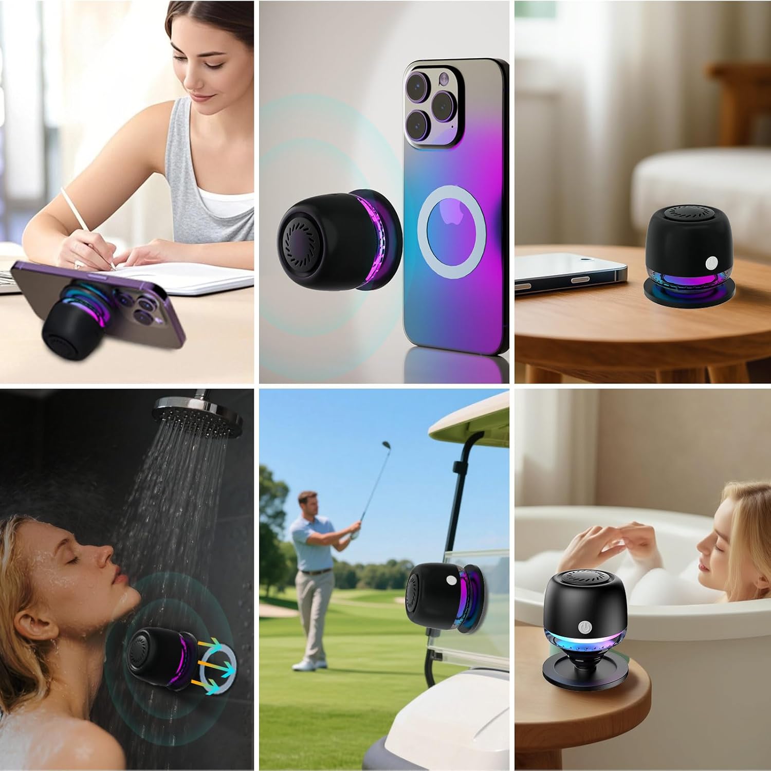 IPX67 Waterproof Shower Small Bluetooth Speaker, Magnetic MINI Speakers,Wireless Induction Bluetooth Speaker with 6 RGB Light,Ideal Gift for Men,Women,Outdoor,Camping,Party,Room,Car,Home