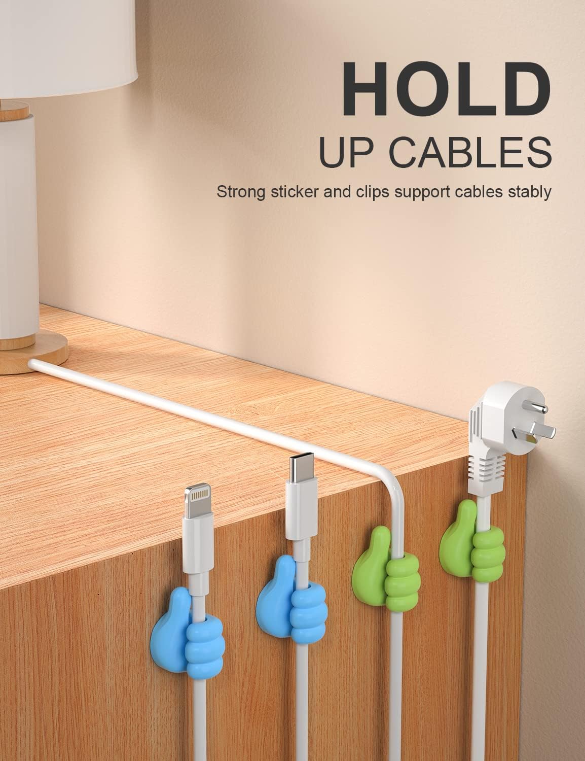 7Pcs Cable Clips, Fun Cord Holders, Silicone Thumb Wall Hooks, Cord Organizer for Desk Wall Car Nightstand, Cord Clips, Wire Holders, Phone USB Charger Cable Management, Key Hanger