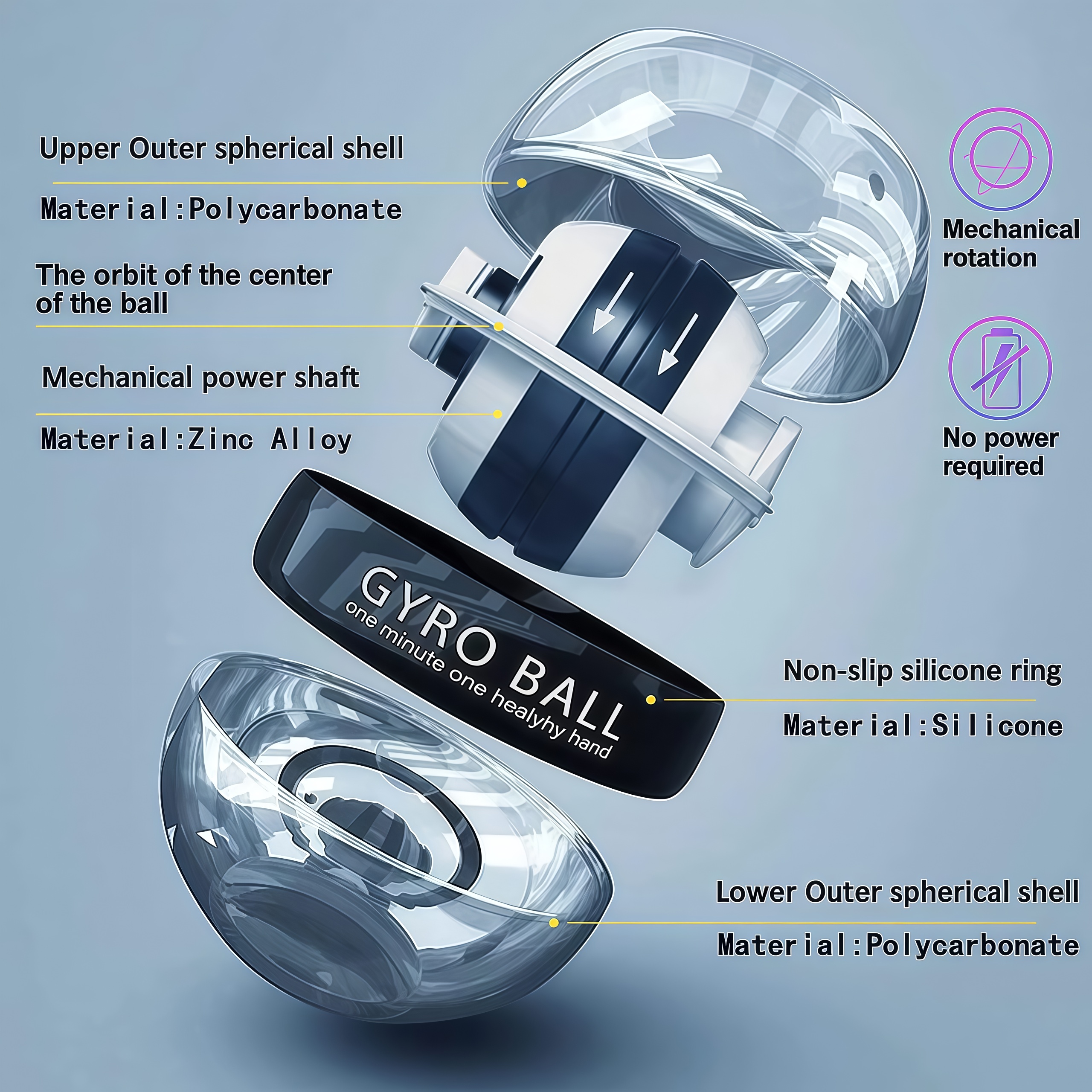 Auto-Start Wrist Power Gyro Ball with LED Lights,Portable Gyro Power Ball, Wrist Power Gyro Ball, Hand Forearm Strengthener, LINGPENG Wrist Trainer, Muscle Training Powerball, Wrist Exercise Equipment, Portable Hand Strengthener