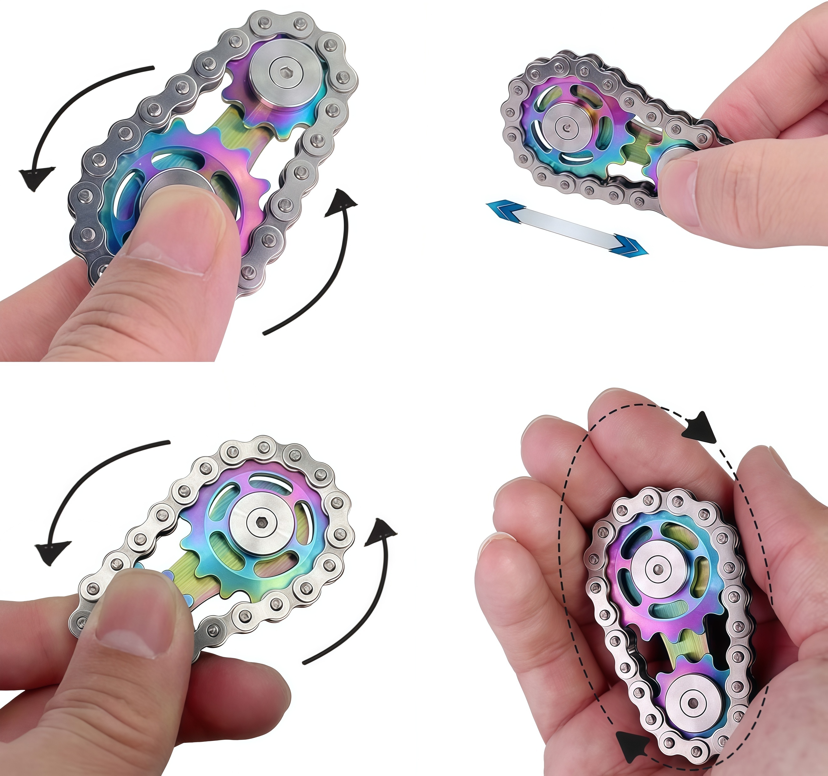 Bicycle Chain Gear Decompression EDC Toy, Children and Adult Finger Spinning top, Cool Office, Travel, Meeting Desktop Small Toy, Durable Mechanical Belt with Smooth Bearings