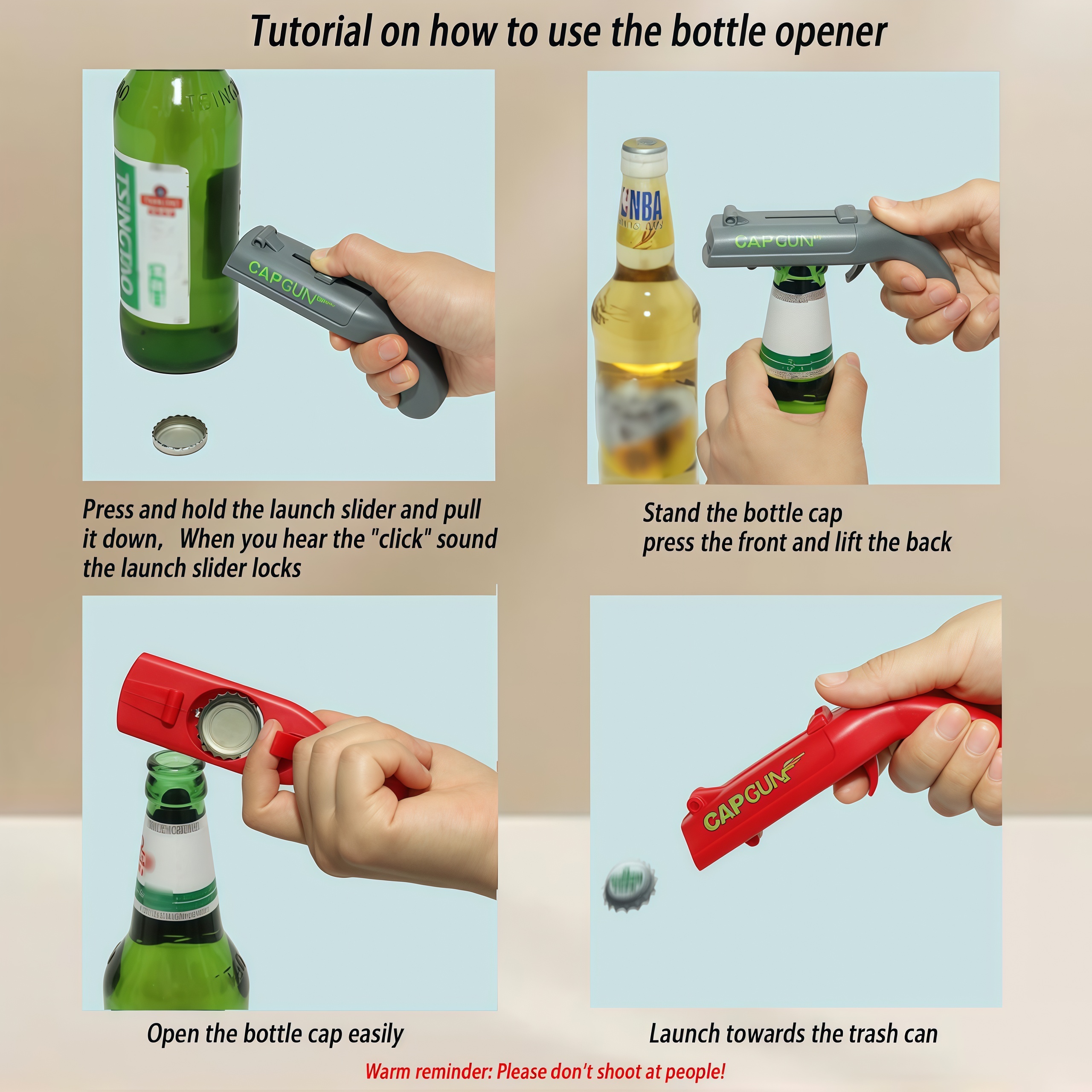 Bottle Opener with Cap Launcher,Funny Shooting Gun Creative Opener for Family Gatherings Party Games Bar Outdoor BBQ,Cool Gifts for Birthday Christmas Father's Day