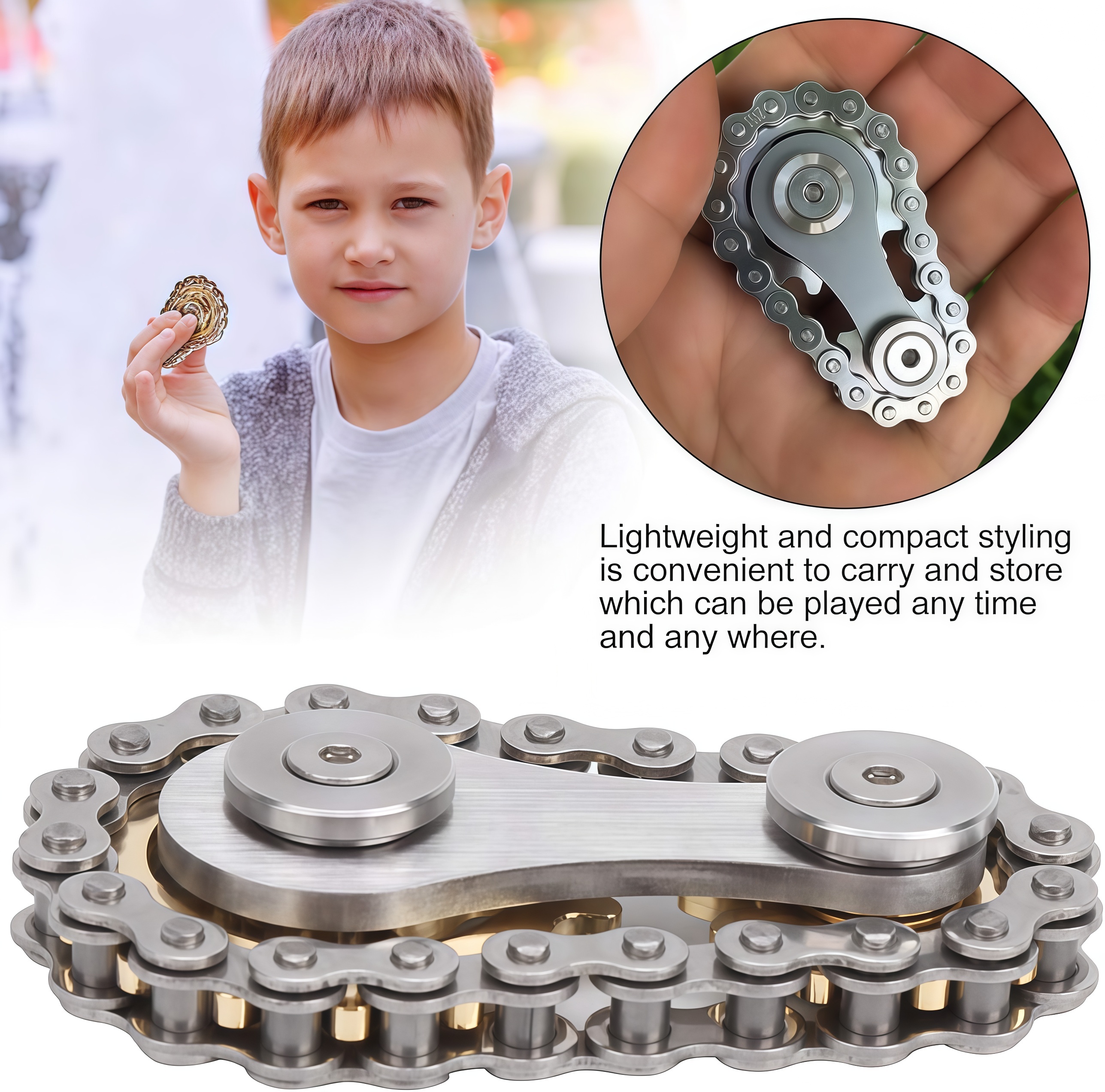 Bicycle Chain Gear Decompression EDC Toy, Children and Adult Finger Spinning top, Cool Office, Travel, Meeting Desktop Small Toy, Durable Mechanical Belt with Smooth Bearings