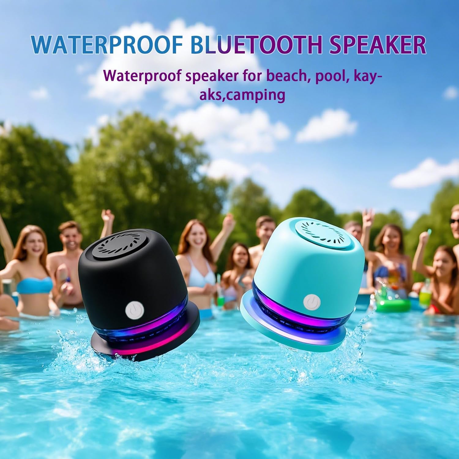 IPX67 Waterproof Shower Small Bluetooth Speaker, Magnetic MINI Speakers,Wireless Induction Bluetooth Speaker with 6 RGB Light,Ideal Gift for Men,Women,Outdoor,Camping,Party,Room,Car,Home