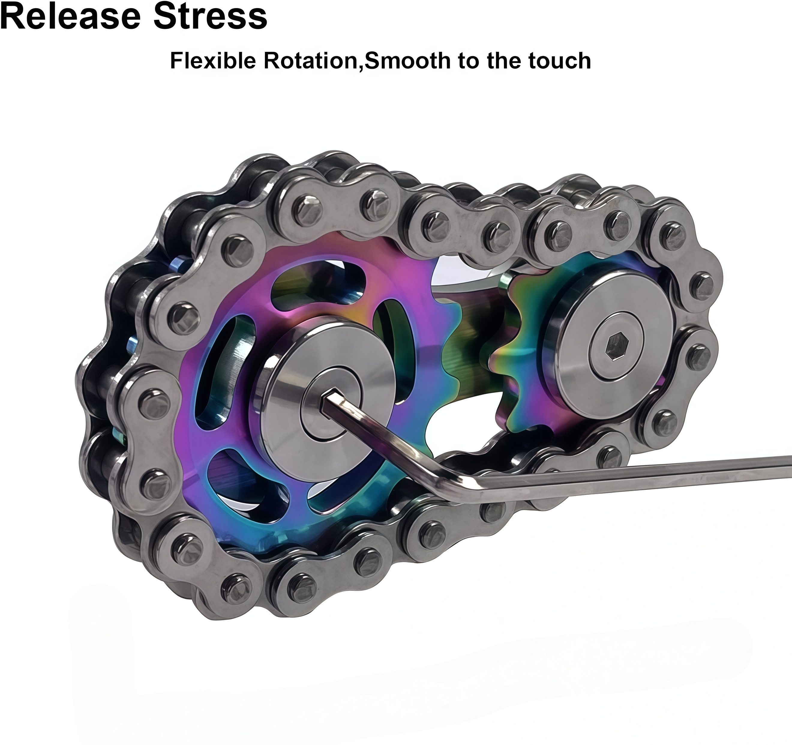 Bicycle Chain Gear Decompression EDC Toy, Children and Adult Finger Spinning top, Cool Office, Travel, Meeting Desktop Small Toy, Durable Mechanical Belt with Smooth Bearings