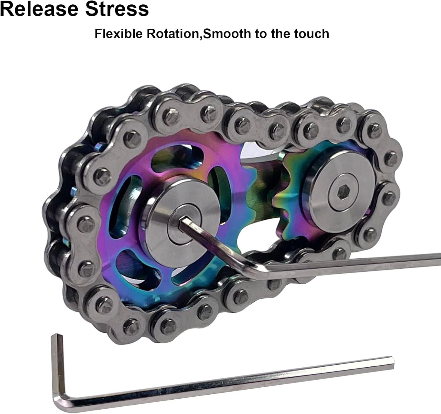 Bicycle Chain Gear Decompression EDC Toy, Children and Adult Finger Spinning top, Cool Office, Travel, Meeting Desktop Small Toy, Durable Mechanical Belt with Smooth Bearings