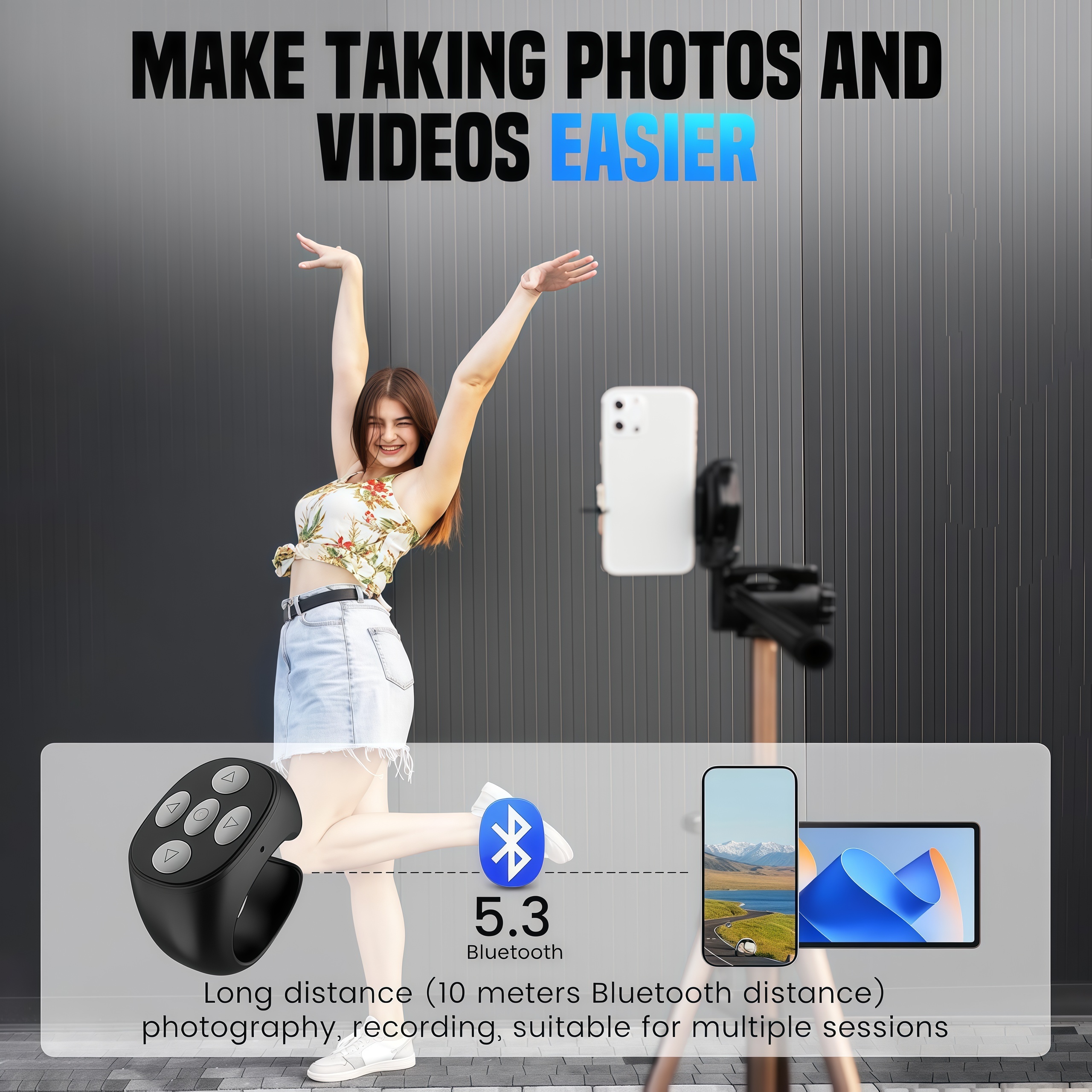 Fingertip Wireless Bluetooth Remote Control, Fingertip Remote Control Ring, Remote Control App Page Turner, Scrolling Rings Rechargeable Camera Remote, for Phone Tablets Selfie, Flip Page