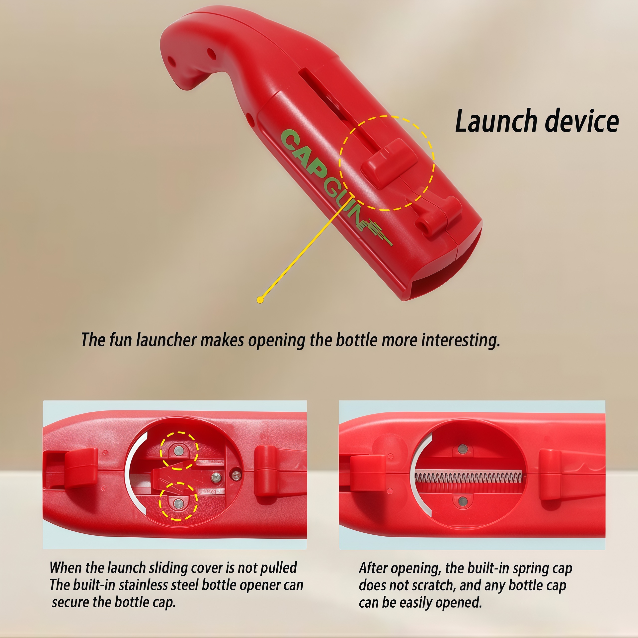 Bottle Opener with Cap Launcher,Funny Shooting Gun Creative Opener for Family Gatherings Party Games Bar Outdoor BBQ,Cool Gifts for Birthday Christmas Father's Day