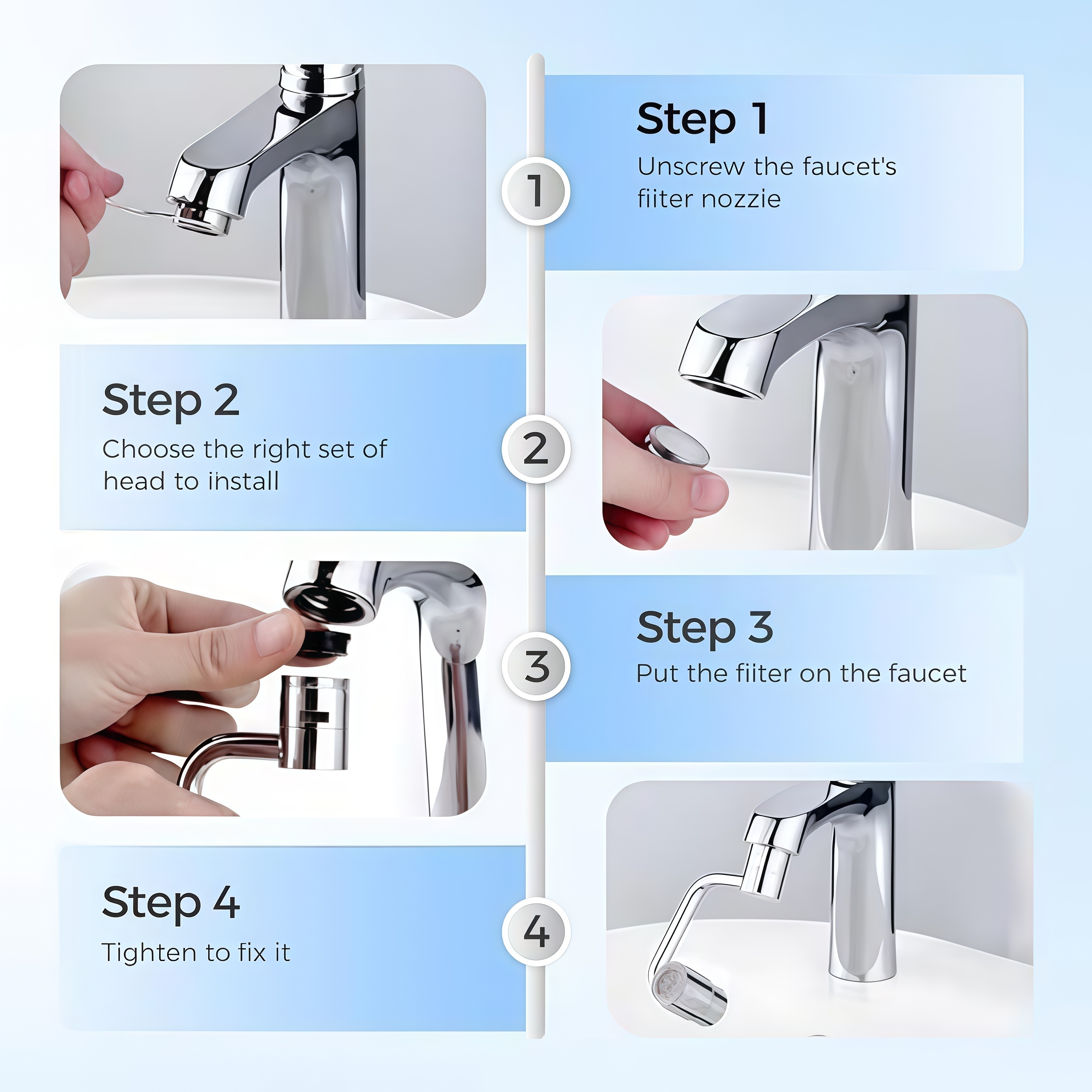 Universal Sink Faucet 1440° Rotatable Faucet Aerator Extension, U Shaped Faucet Extender, 360° Rotating Faucet Extender for Bathroom Sink/Kitchen, Sink Faucet Extender, 2 Modes Adjustable