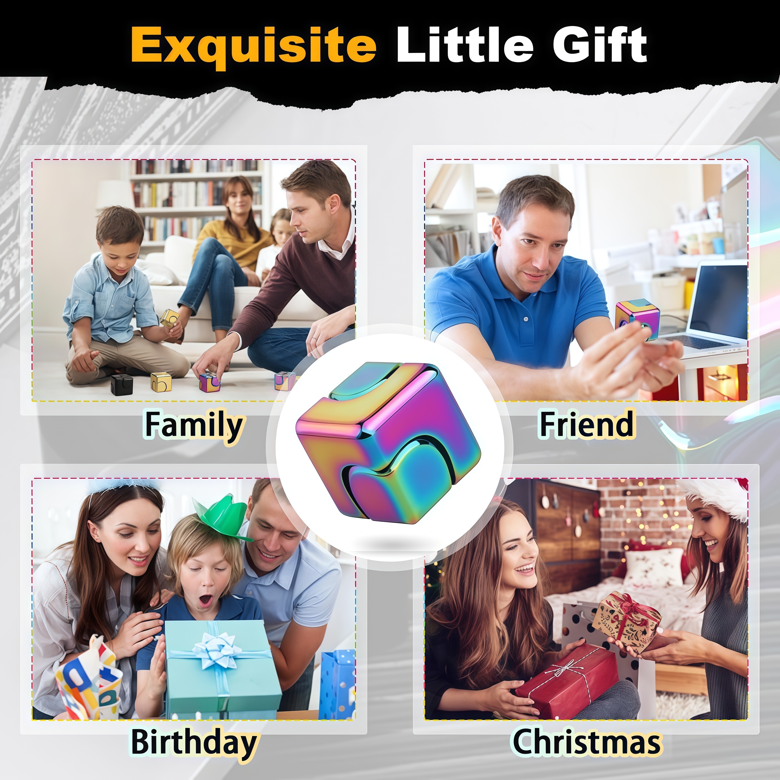 Infinity Cube Fidget Spinner Toy for Kid Adult, Anti-Anxiety Focusing Fidget Toys,Metal EDC Fidget Block Figner Spinner 4 in 1 Focus Spinning Toy, Cool Sensory Desk Gadget Stress Relief Gift for Boy Girl Teen Men,Valentine's Day gift