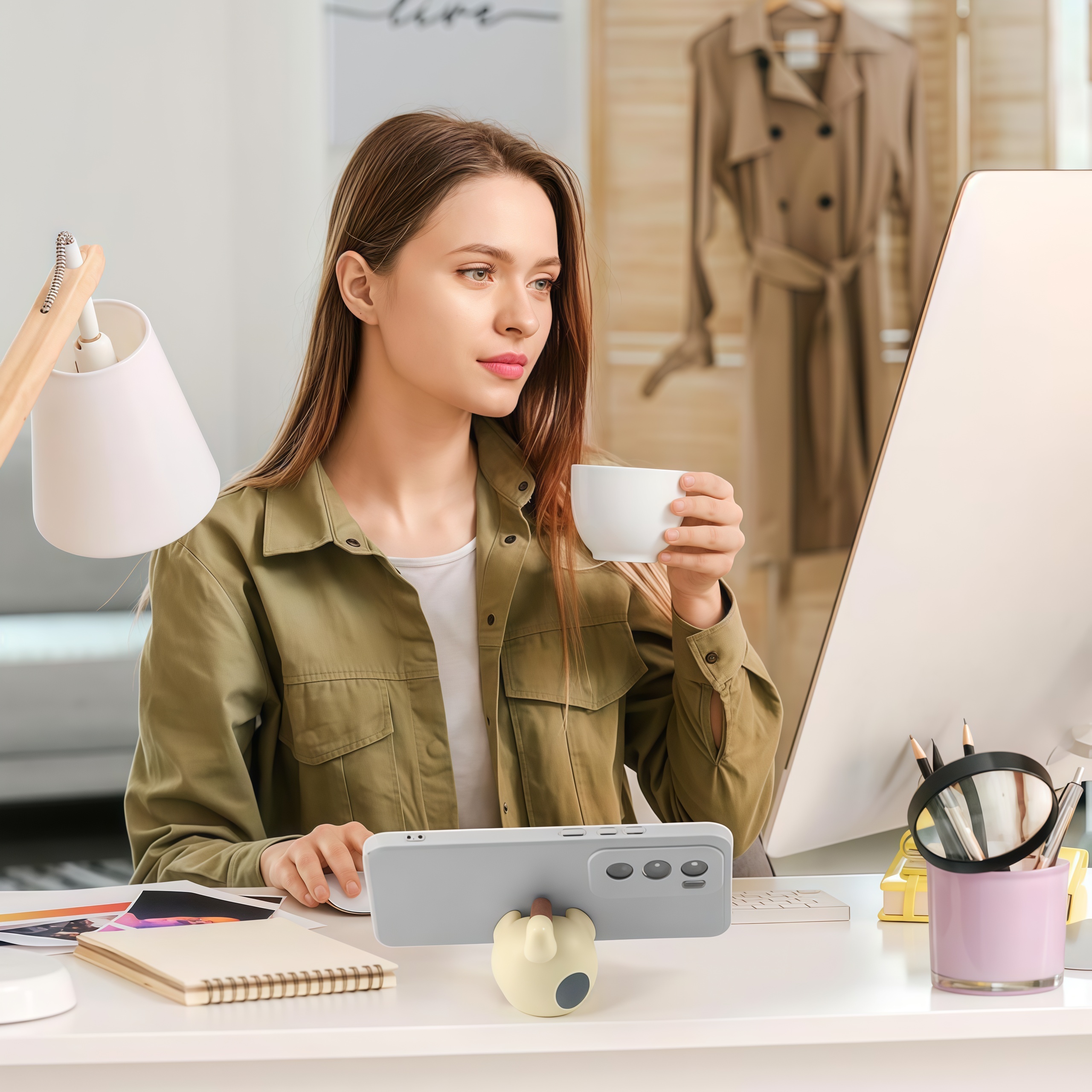 Cute Cat Design Phone Holder, Resin Desktop Mobile Phone Stand, Creative Phone Holder for Home Office Desk, Cute Phone Holder Gift for Cat Lovers, Home Decor, Cell Phone Stand