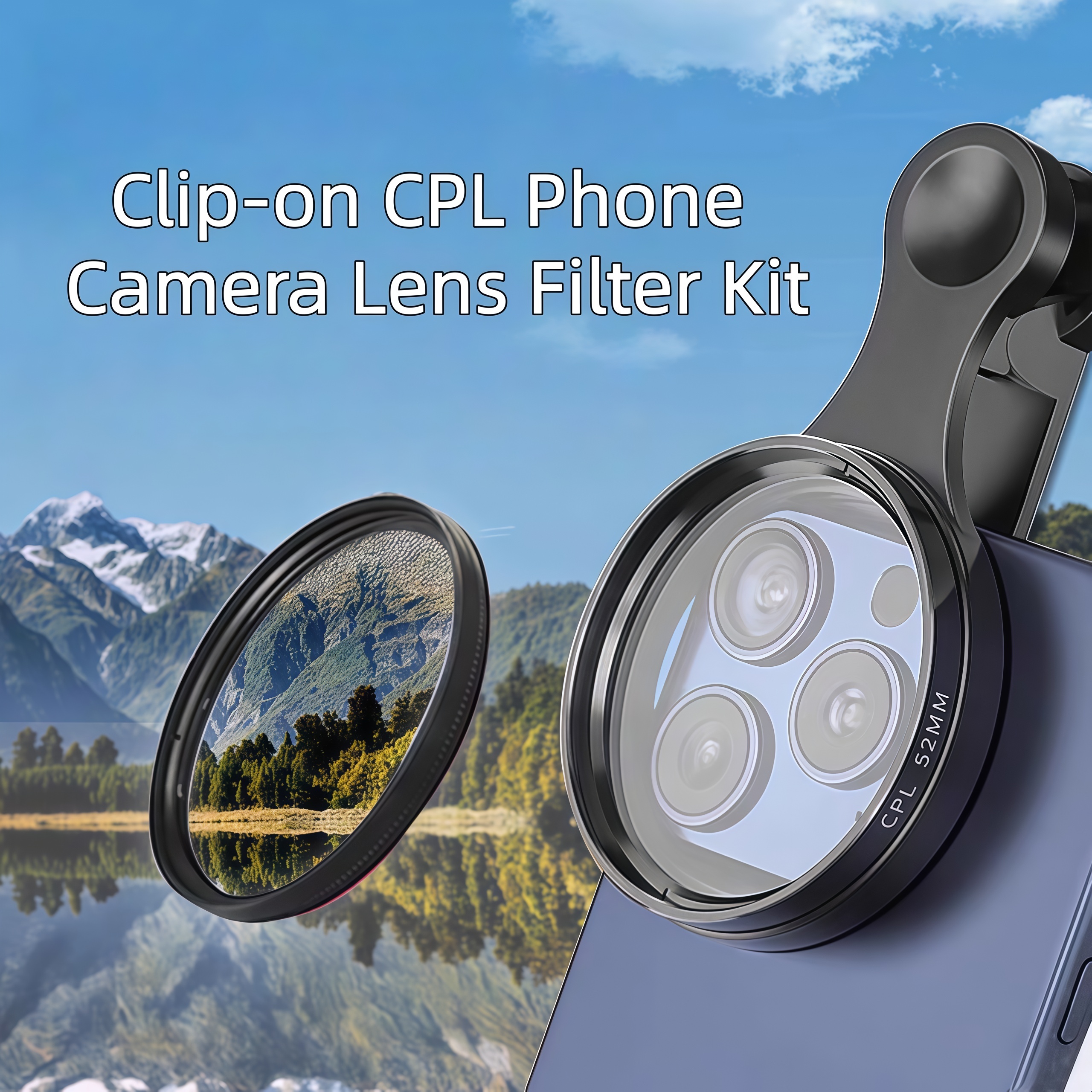 Magnetic 52mm CPL Filter for Phone, Universal Polarizing Lens  - Reduces Glare & Enhances Color, Clip-on CPL Phone Camera Lens Filter Kit, Circular Polarizer Polarizing Filter Compatible with iPhone、Smartphone Accessories multifunctional