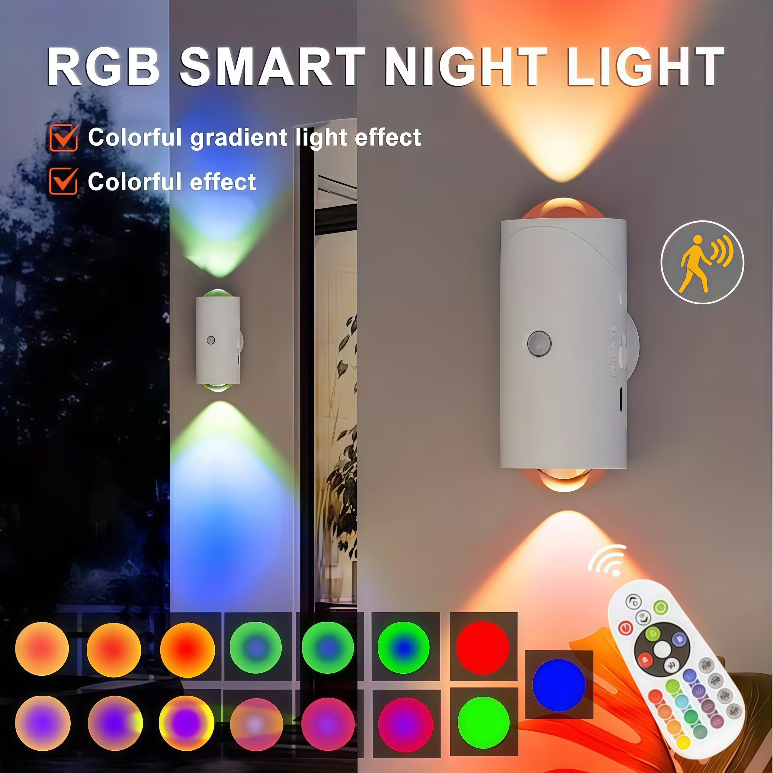 Smart Rechargeable LED Night Light with Motion Sensor – RGB Gradient Ambient Lighting, Remote Controlled Color Changing RGB Light , Magnetic & Stick-On Design, Type-C Convenient Charging, Long-Lasting Battery, Perfect for  Stairs, Hallway, Bedroom