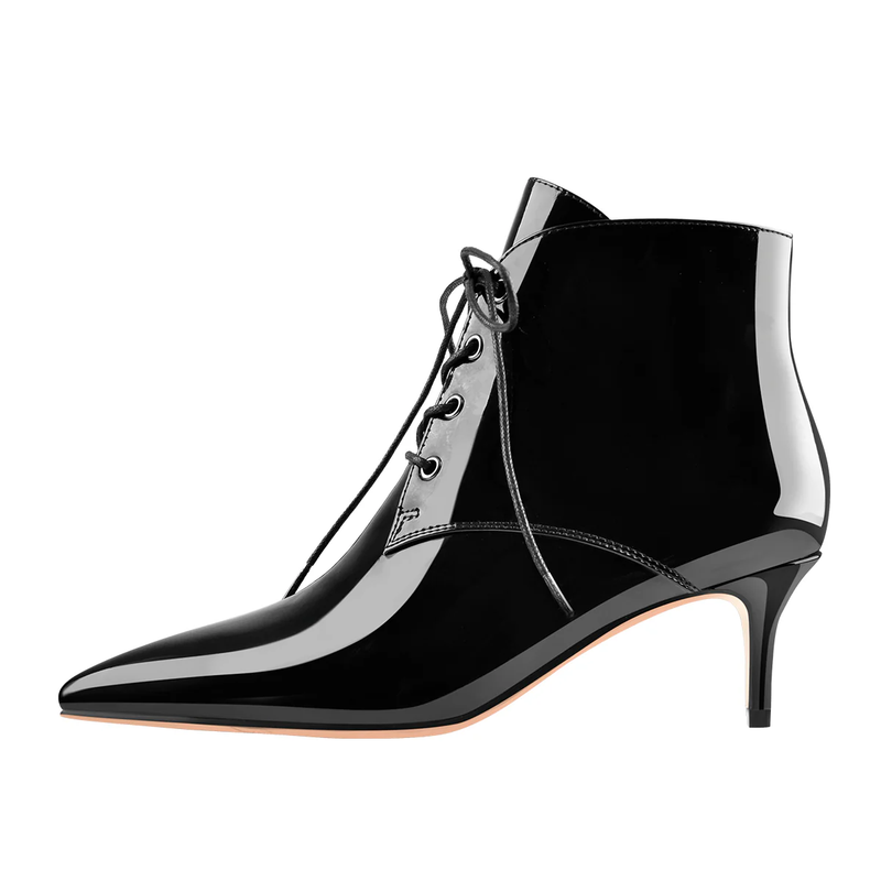 Pointed Toe Lace Up Low Heel Boots