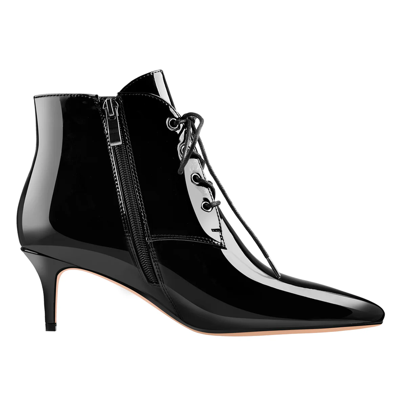 Pointed Toe Lace Up Low Heel Boots
