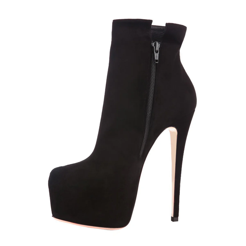 Round Toe Side Zipper Ankle Boots