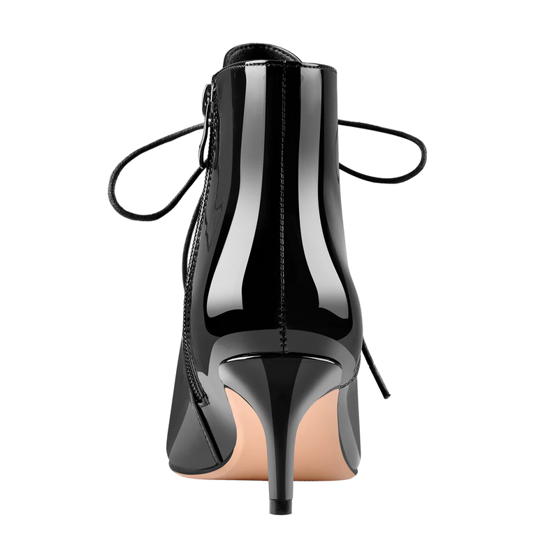 Pointed Toe Lace Up Low Heel Boots