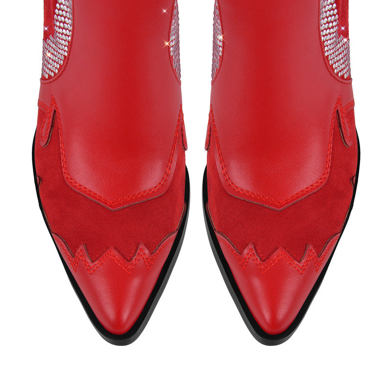 Pointed Toe Diamond Tassel Thick Heel Boots