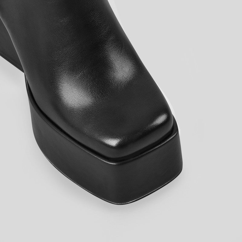 Platform Square Toe Chunky Heel Ankle Boots
