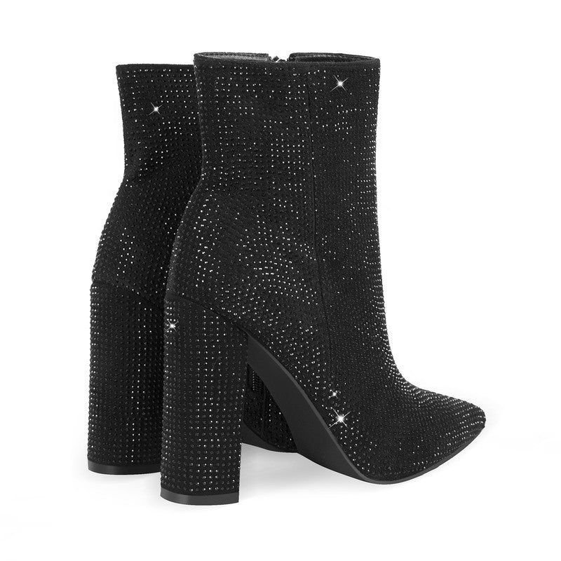 Rhinestone Chunky Heel Ankle Boots