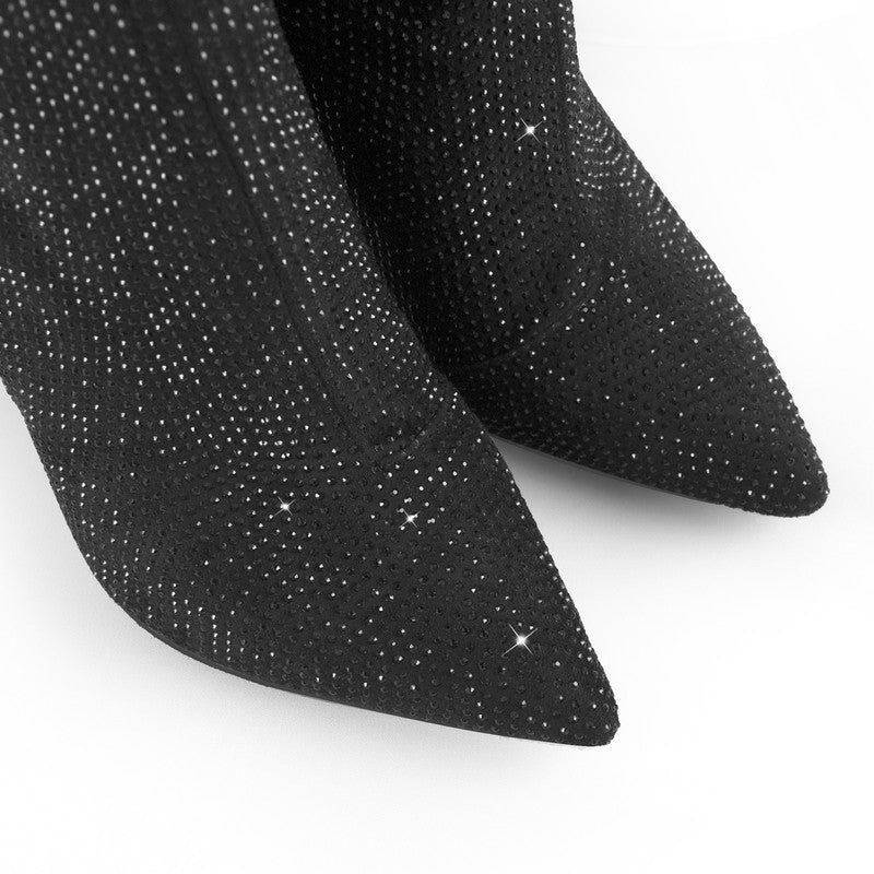 Rhinestone Chunky Heel Ankle Boots