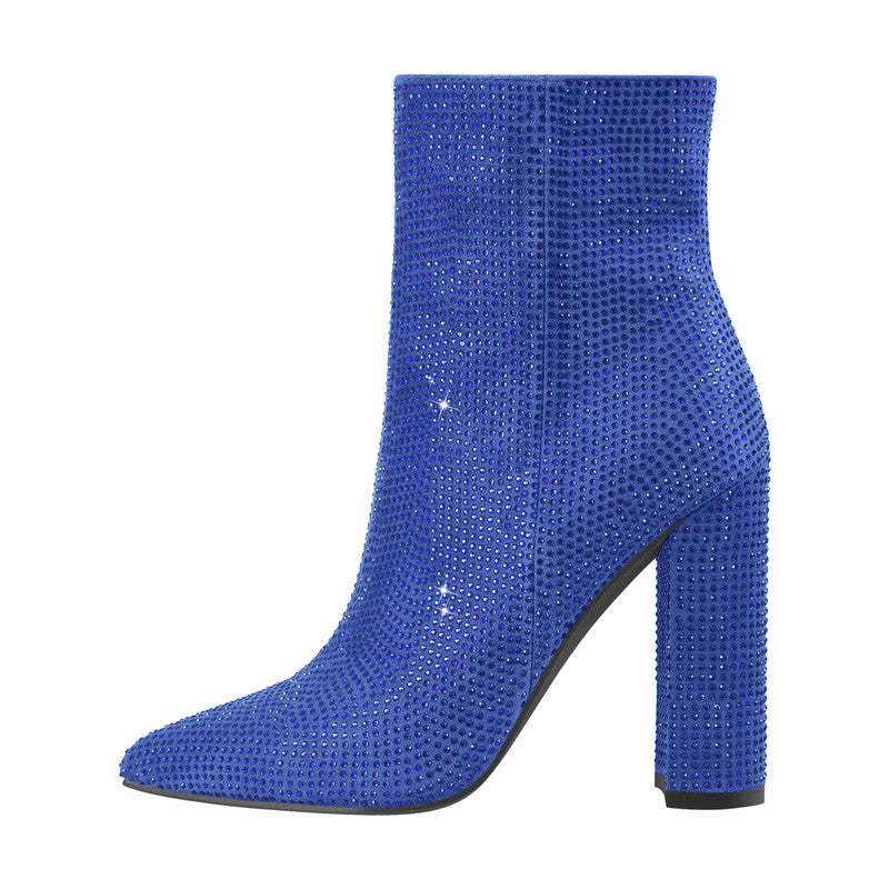 Rhinestone Chunky Heel Ankle Boots
