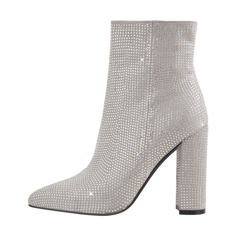 Rhinestone Chunky Heel Ankle Boots