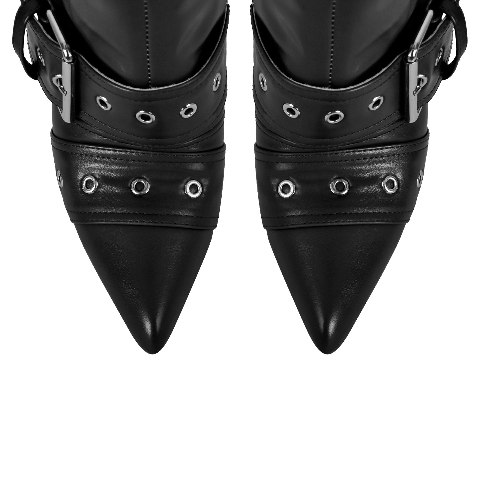 Pointed Toe Multi Buckle Strap Thigh High Boots